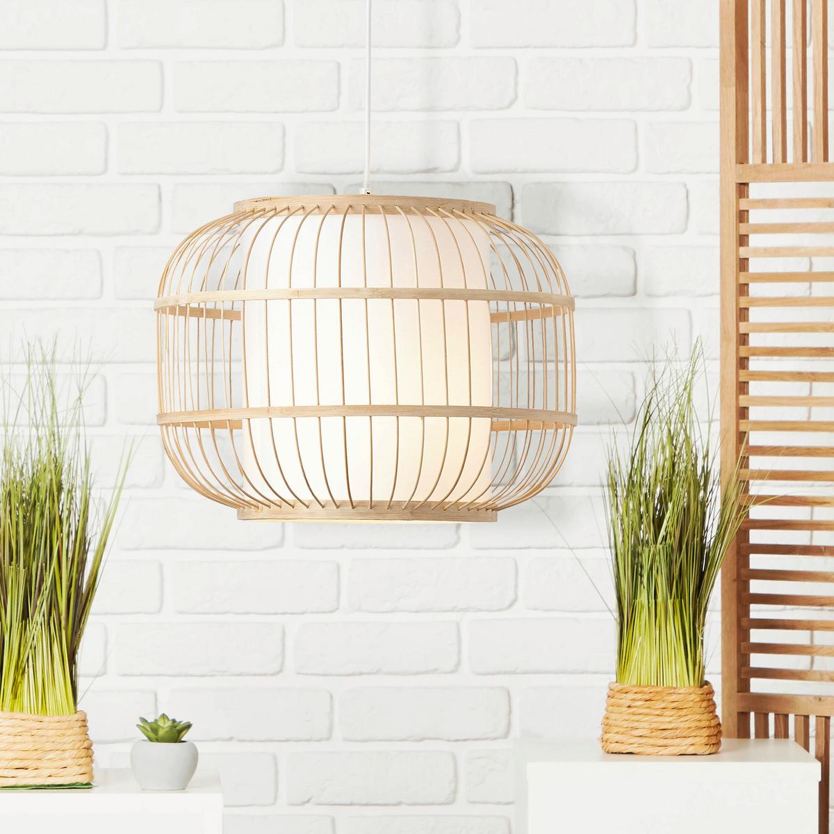 Hängeleuchte 99266/09 Bones - Naturfarben/Weiß, Basics, Holz/Textil (40/150cm) - Brilliant