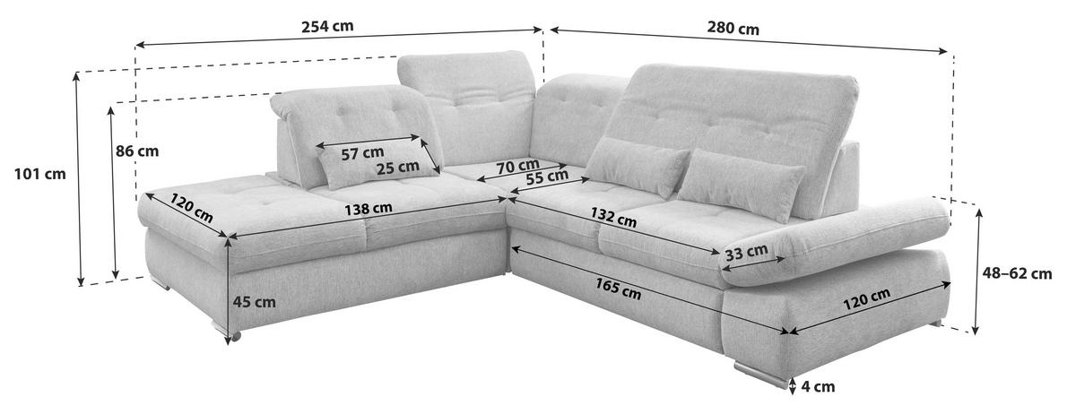 Ecksofa mit Schlaffunktion Dalida Grün Chenille - Chromfarben/Grün, Design, Textil (254/280cm) - Livetastic