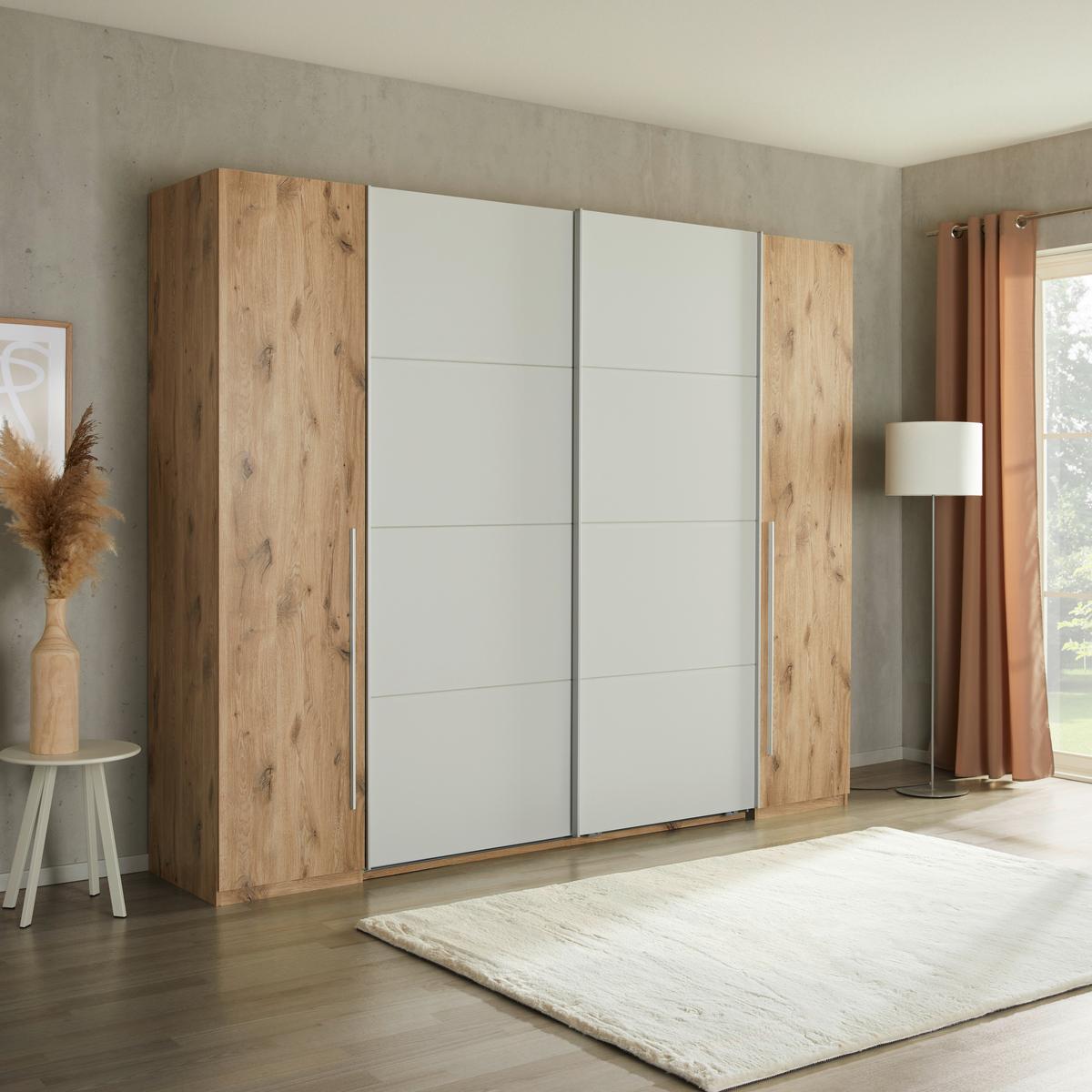 Schwebetürenschrank B: 266,9 Cm Match Oak Dekor - Eichefarben/Hellgrau, MODERN, Holzwerkstoff (266,9/225,5/60,3cm)