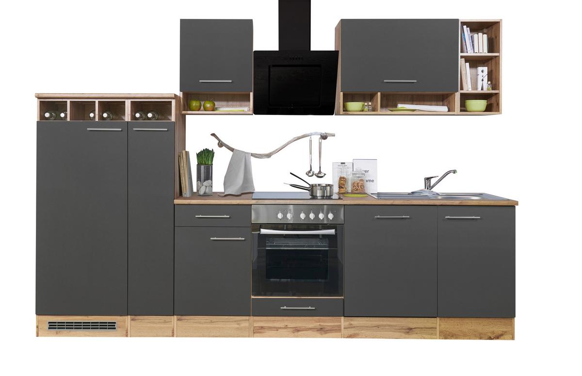 Küchenzeile ohne Geräte B: 310 cm Grau/Wildeiche Dekor - Wildeiche/Grau, Basics, Holzwerkstoff (310cm) - Respekta