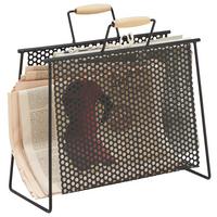 STOJAN NA NOVINY RIA - čierna/prírodná farba, Modern, kov/drevo (16,5/35/37cm) - Mömax