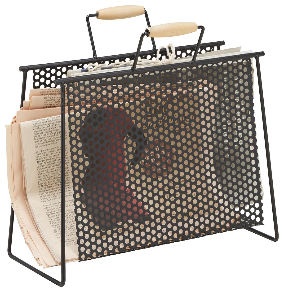 STOJAN NA NOVINY RIA - čierna/prírodná farba, Modern, kov/drevo (16,5/35/37cm) - Mömax