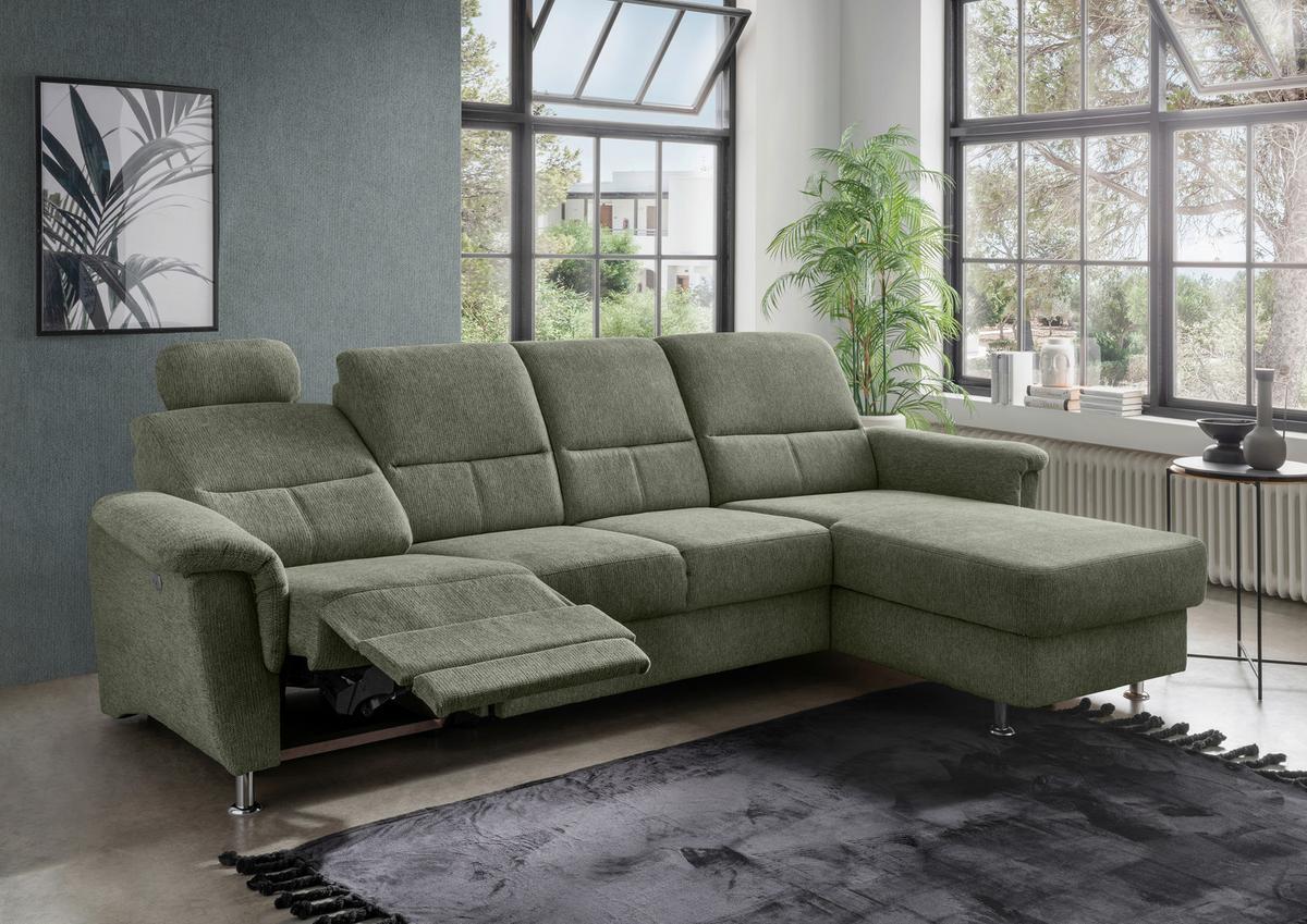 Ecksofa mit Relaxfunktion Parole Grün Chenille - Chromfarben/Grün, KONVENTIONELL, Textil (292/165cm) - Livetastic