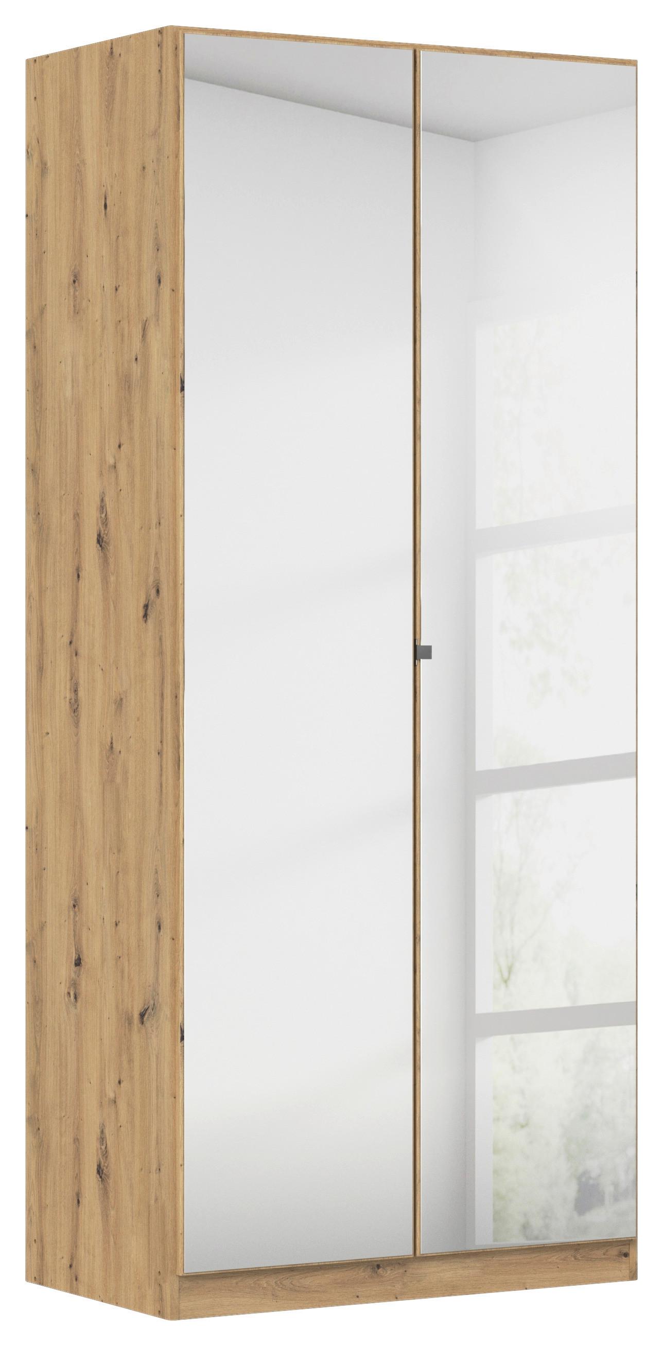Drehtürenschrank Mit Spiegel 91 cm Reflect, Eiche - Silberfarben/Eiche Artisan, MODERN, Holzwerkstoff (91/210/54cm)