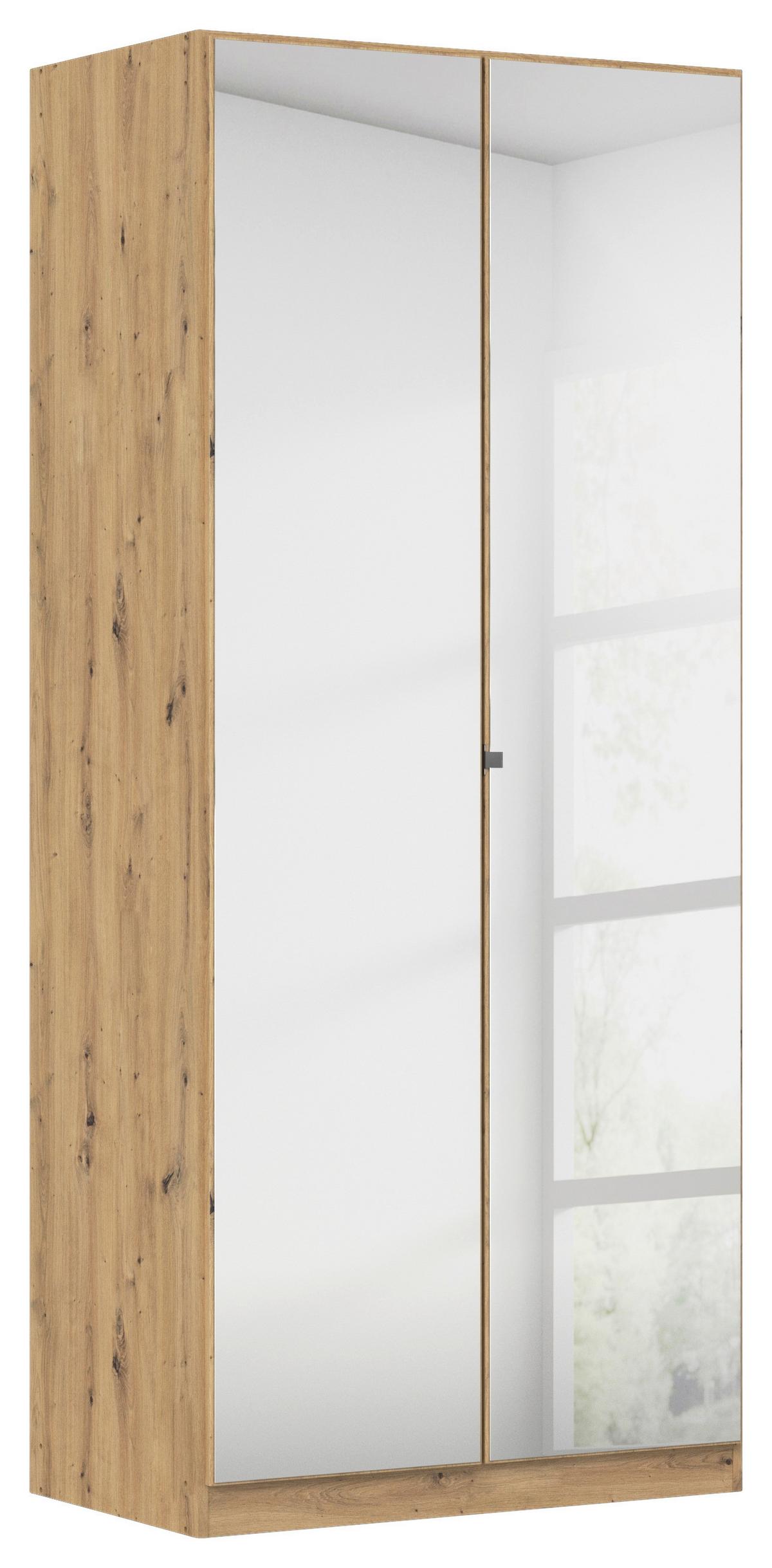 Drehtürenschrank Mit Spiegel 91 cm Reflect, Eiche - Silberfarben/Eiche Artisan, MODERN, Holzwerkstoff (91/210/54cm)