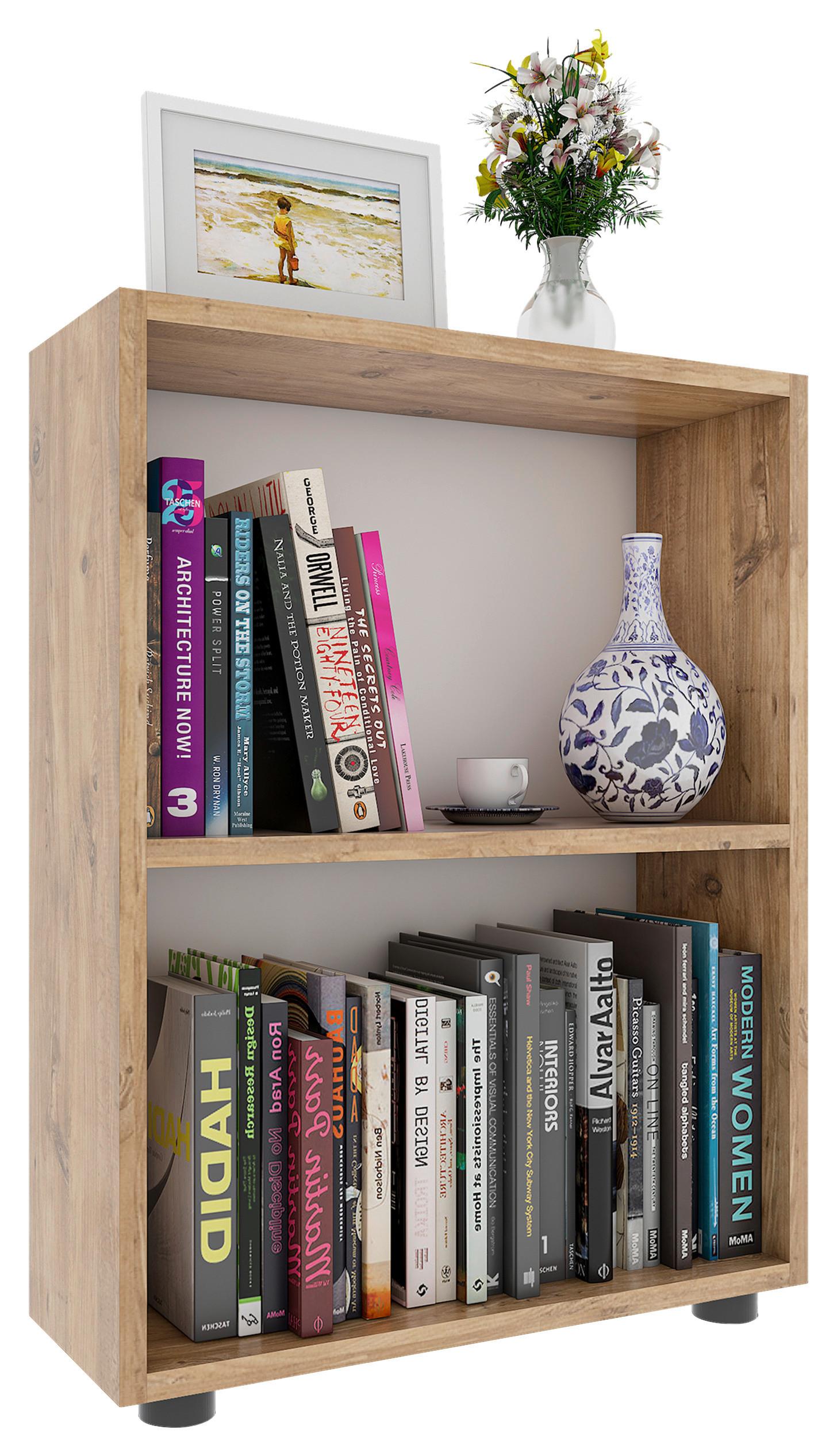 Regál Bulas š: 55 cm, dub medový - čierna/dub medový, Modern, kompozitné drevo/plast (55/72/20cm) - MID.YOU