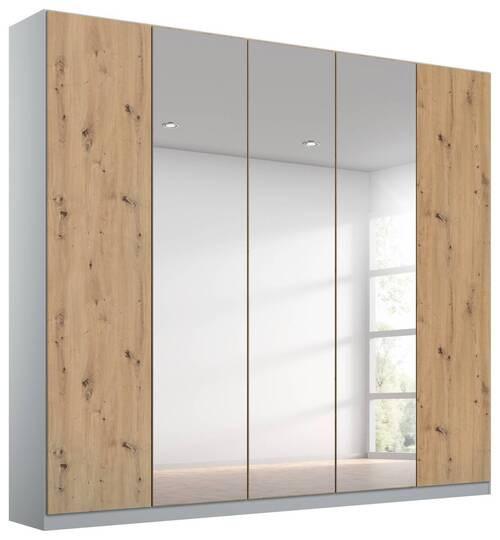Drehtürenschrank Mit Spiegel 226 cm Alabama Extra Hellgrau - Transparent/Silberfarben, MODERN, Holzwerkstoff (226/229/54cm)