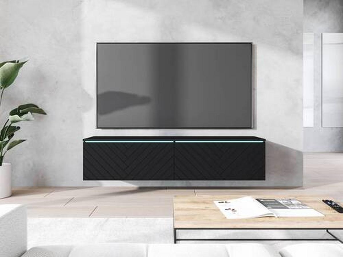 Nízká komoda s LED osvětlením 140cm - šedá/černá, Basics, kompozitní dřevo/plast (140/30/33cm) - P & B