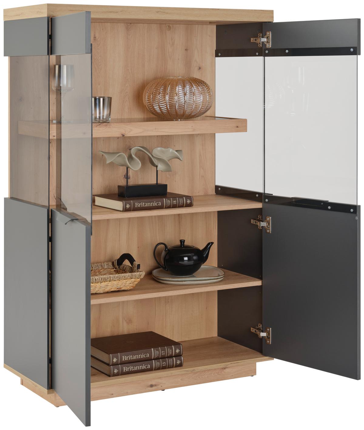 Highboard Jake Anthrazit/Eiche Dekor B:89,1cm - Anthrazit/Eiche Artisan, Trend, Glas/Holzwerkstoff (89,1/137/38cm)