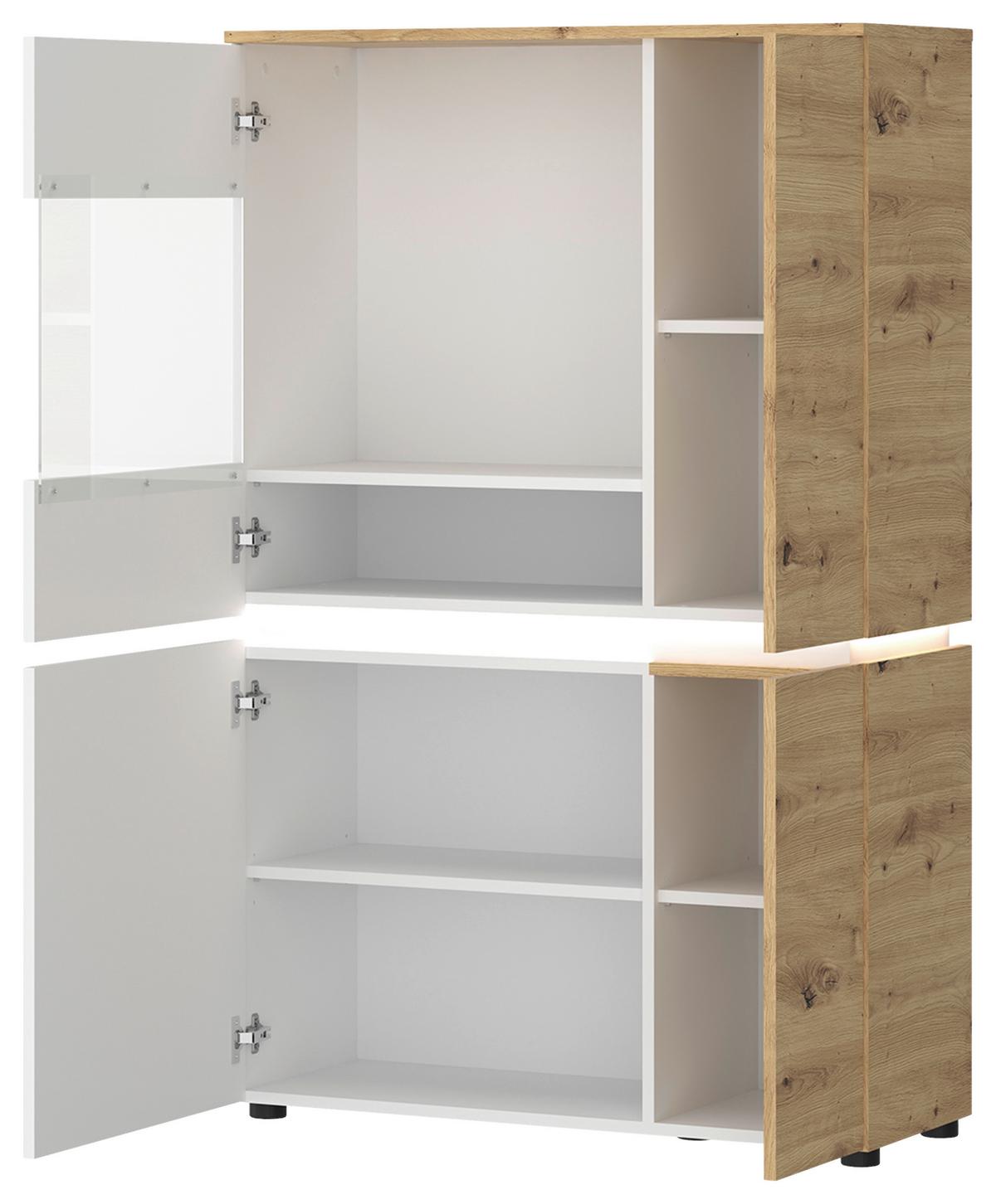 Vitrine Luci Weiß Eiche Artisan/Weiß B: 90,4 cm - Weiß/Eiche Artisan, Trend, Glas/Holzwerkstoff (90,4/146/40cm) - MID.YOU