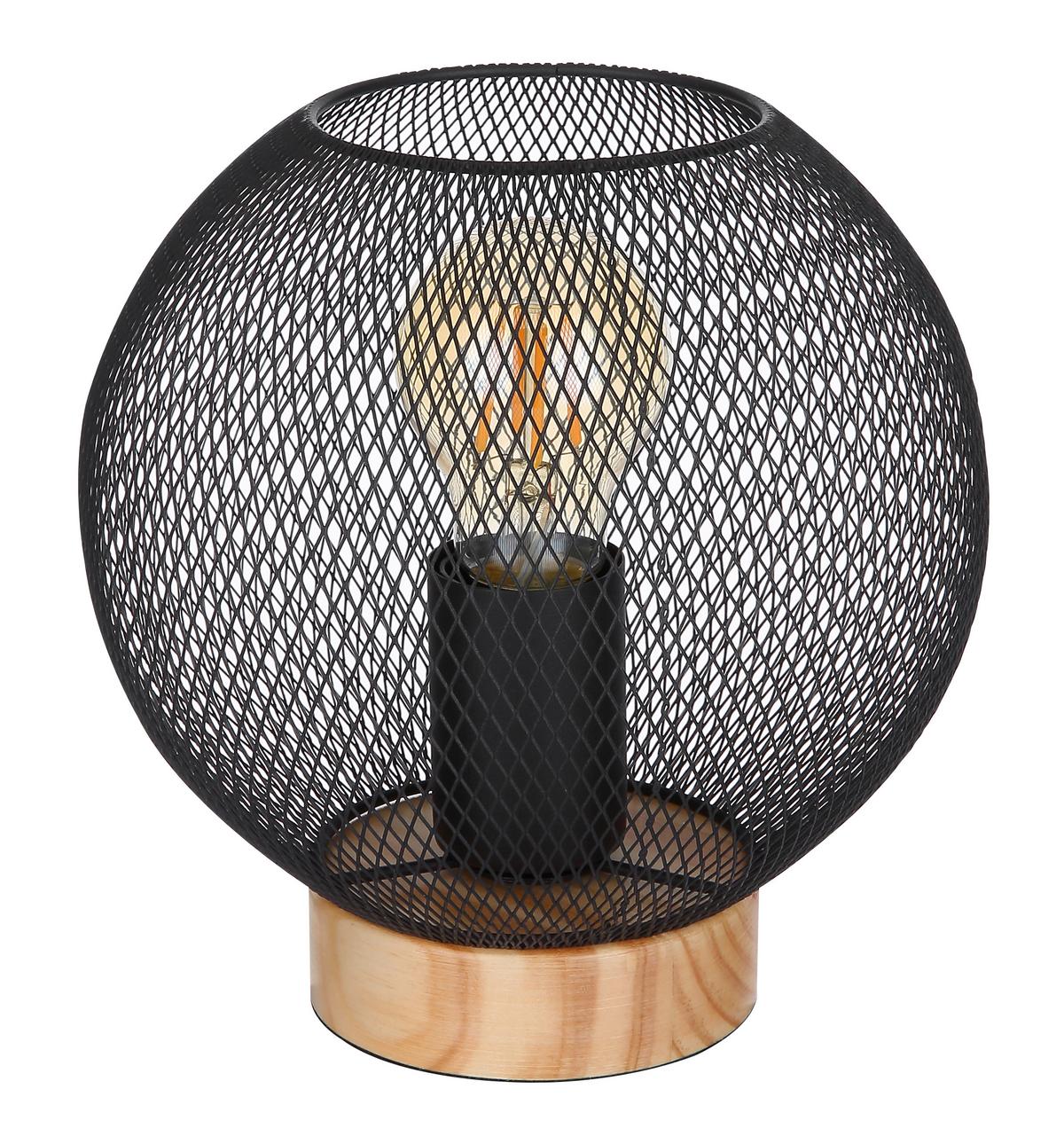 Tischlampe 15663t Schwarz Metall Mit Schalter - Schwarz/Braun, Basics, Holz/Metall (20/20cm) - Globo