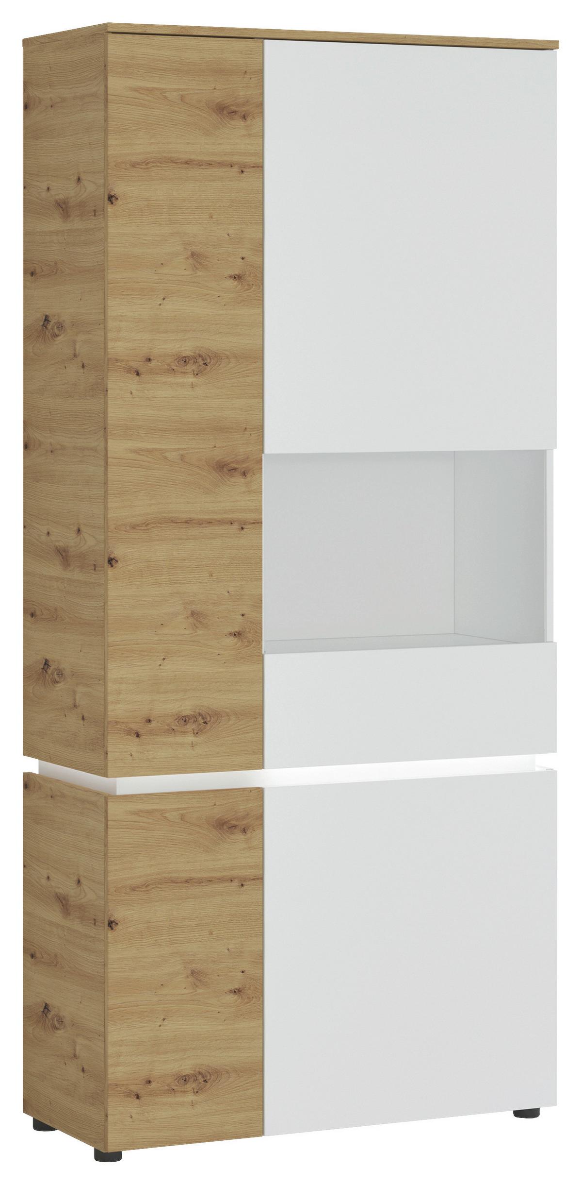 Vitrine Luci Weiß Eiche Artisan/Weiß B: 90,4 cm - Weiß/Eiche Artisan, Trend, Glas/Holzwerkstoff (90,4/199/40cm) - MID.YOU