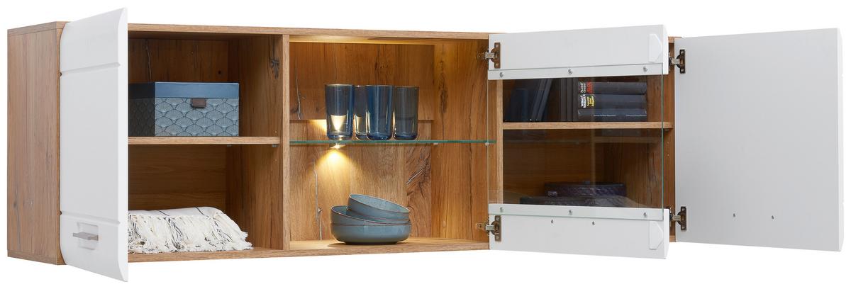Hängevitrine Auris B: 164,3 cm Eiche Dekor/Weiß - Weiß, MODERN, Glas/Holzwerkstoff (164,3/52/37,1cm) - Luca Bessoni