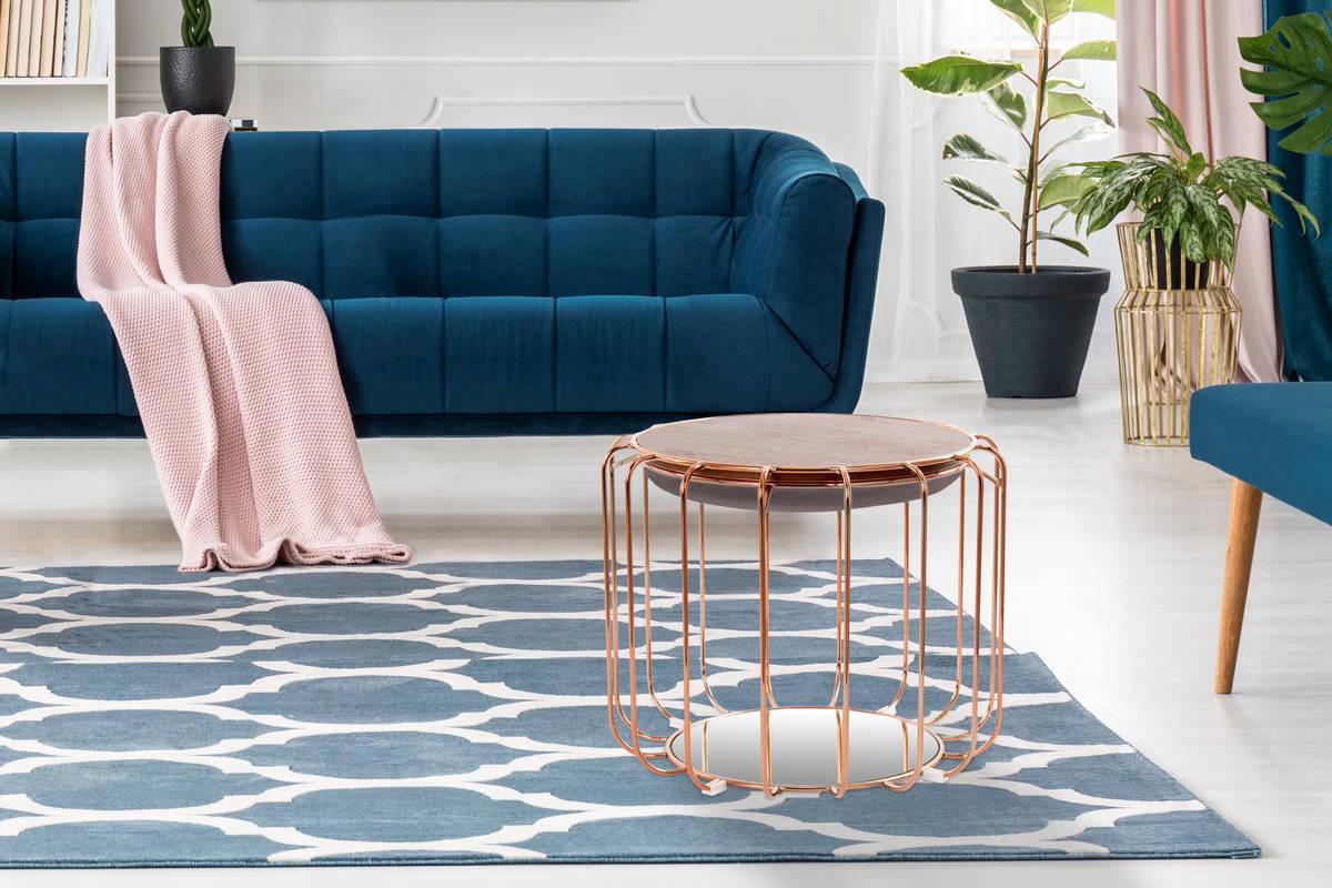 Beistelltisch/pouf 2 In 1 Comfortable Rosé/hellviolett - Grau/Kupferfarben, Basics, Glas/Holzwerkstoff (50/50/45cm) - Kayoom