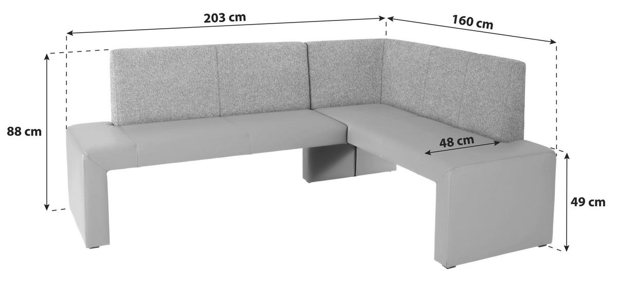 Eckbank Grau Lederlook / Webstoff Valun II 203x160 cm - Grau, KONVENTIONELL, Karton/Holz (203/160cm)