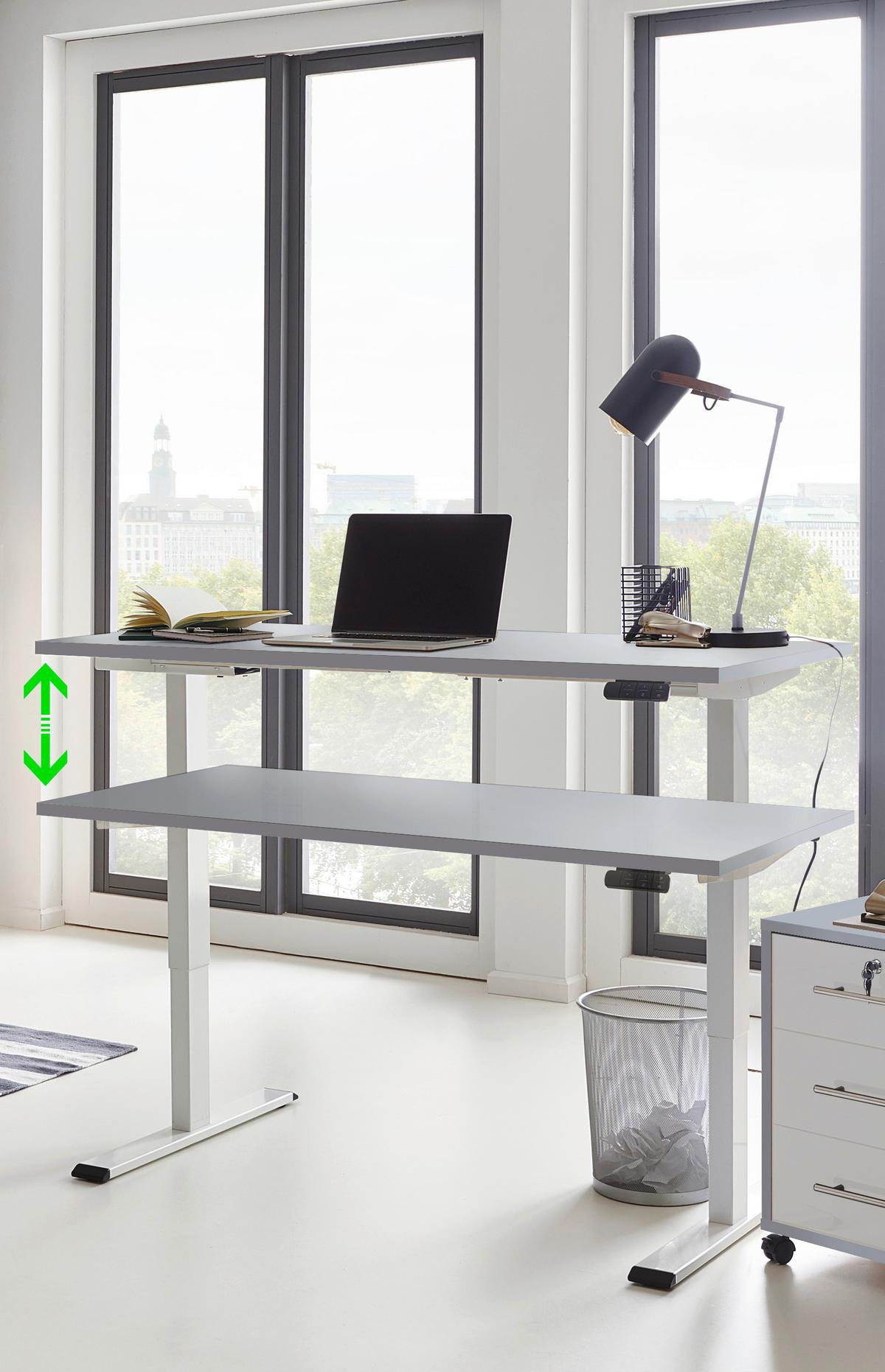 Schreibtisch Office Edition Weiß/Grau L: 160cm - Weiß/Grau, MODERN, Holzwerkstoff/Metall (160/80/69-119cm) - MID.YOU