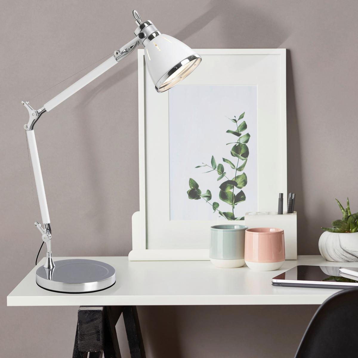 Schreibtischlampe Octavia Chromfarben/Weiß Flexarm - Chromfarben/Weiß, Basics, Metall (47,5/50/21cm) - Brilliant