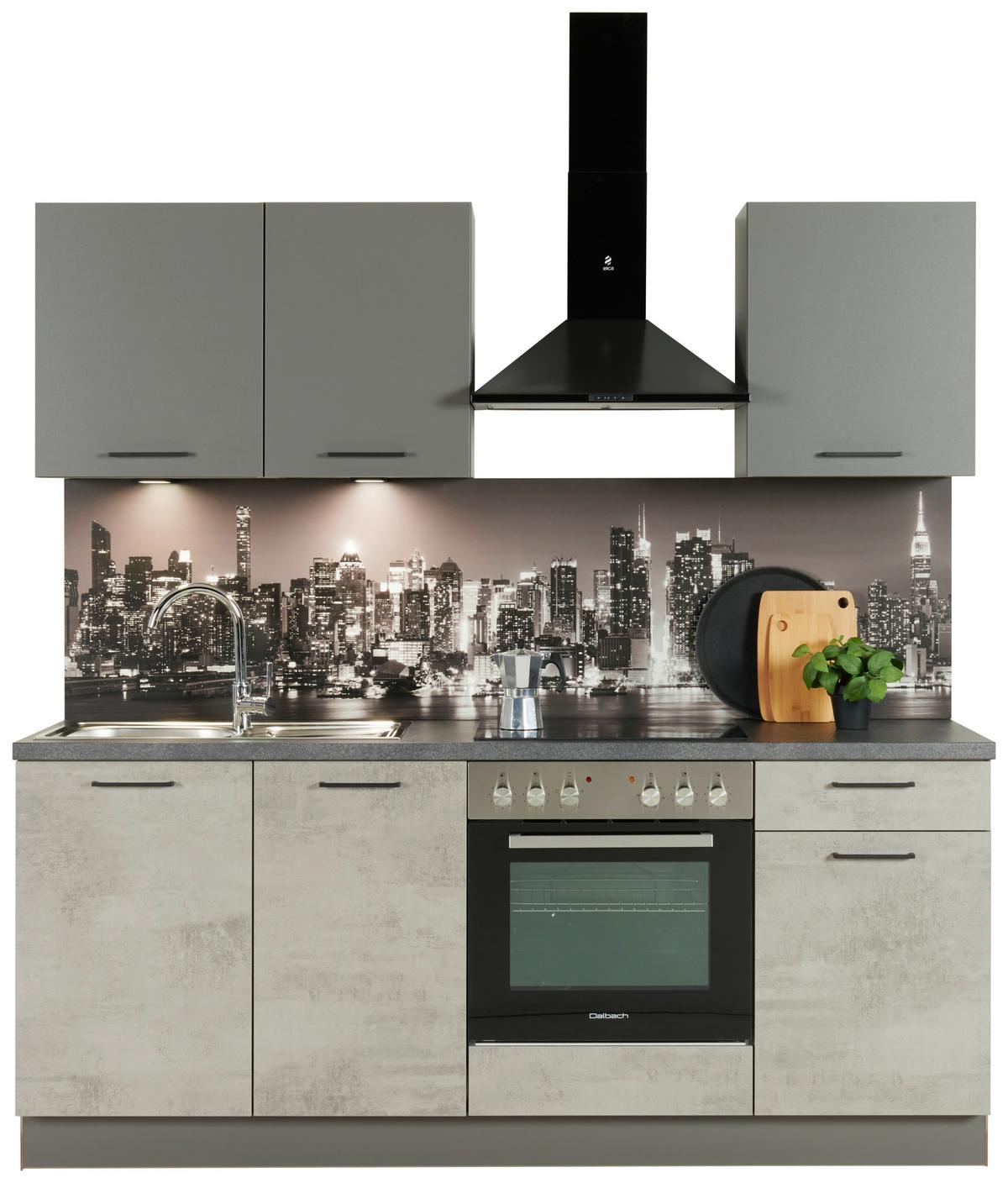 Küchenzeile Base/Win mit Geräte 205 cm Beton Hell/Anthrazit - Design, Holzwerkstoff (205cm) - Express