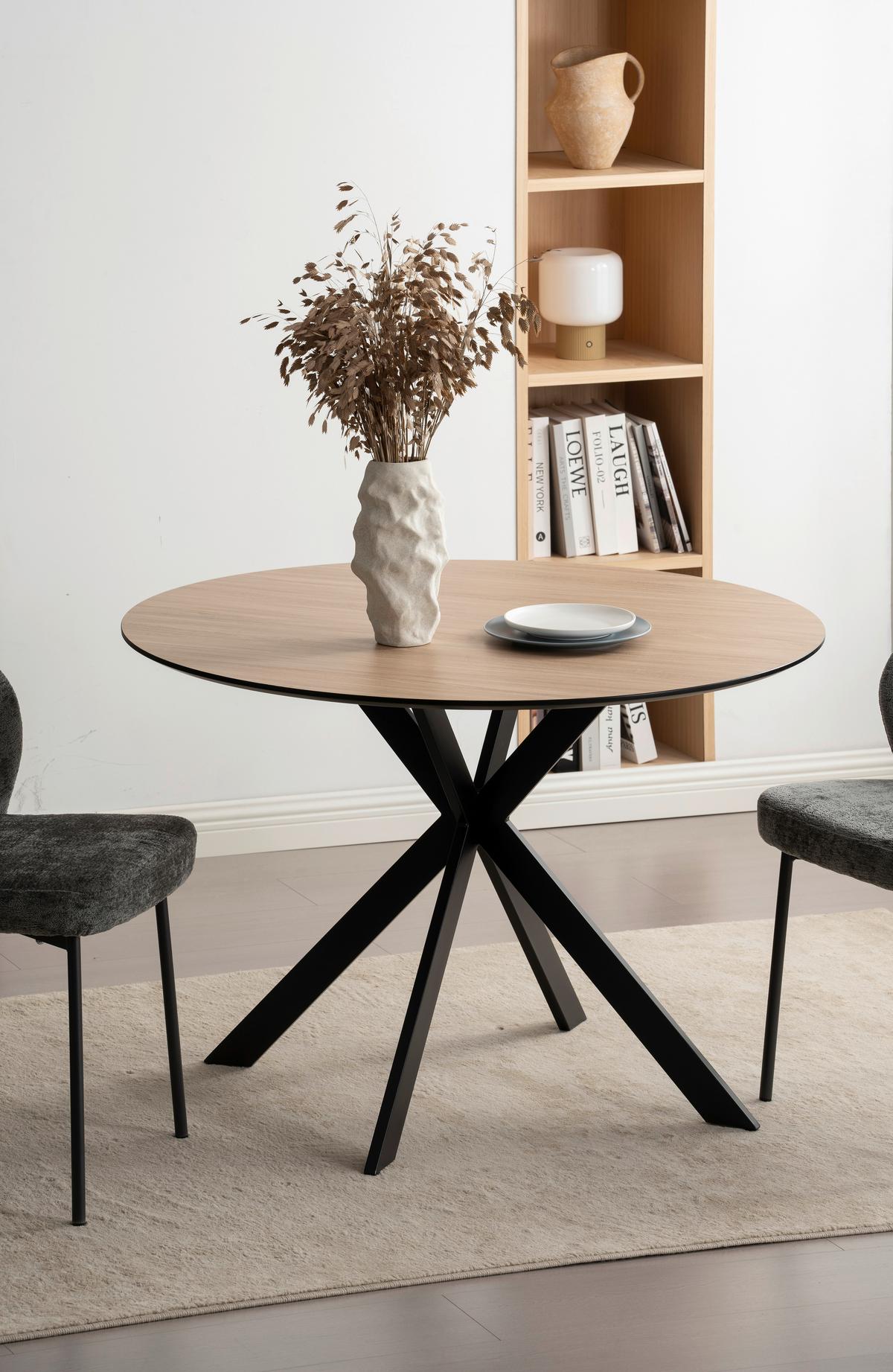 Esstisch Amar Melamin Eichefarben, B: 110 cm - Eichefarben/Schwarz, KONVENTIONELL, Holzwerkstoff/Metall (110/75cm) - P & B