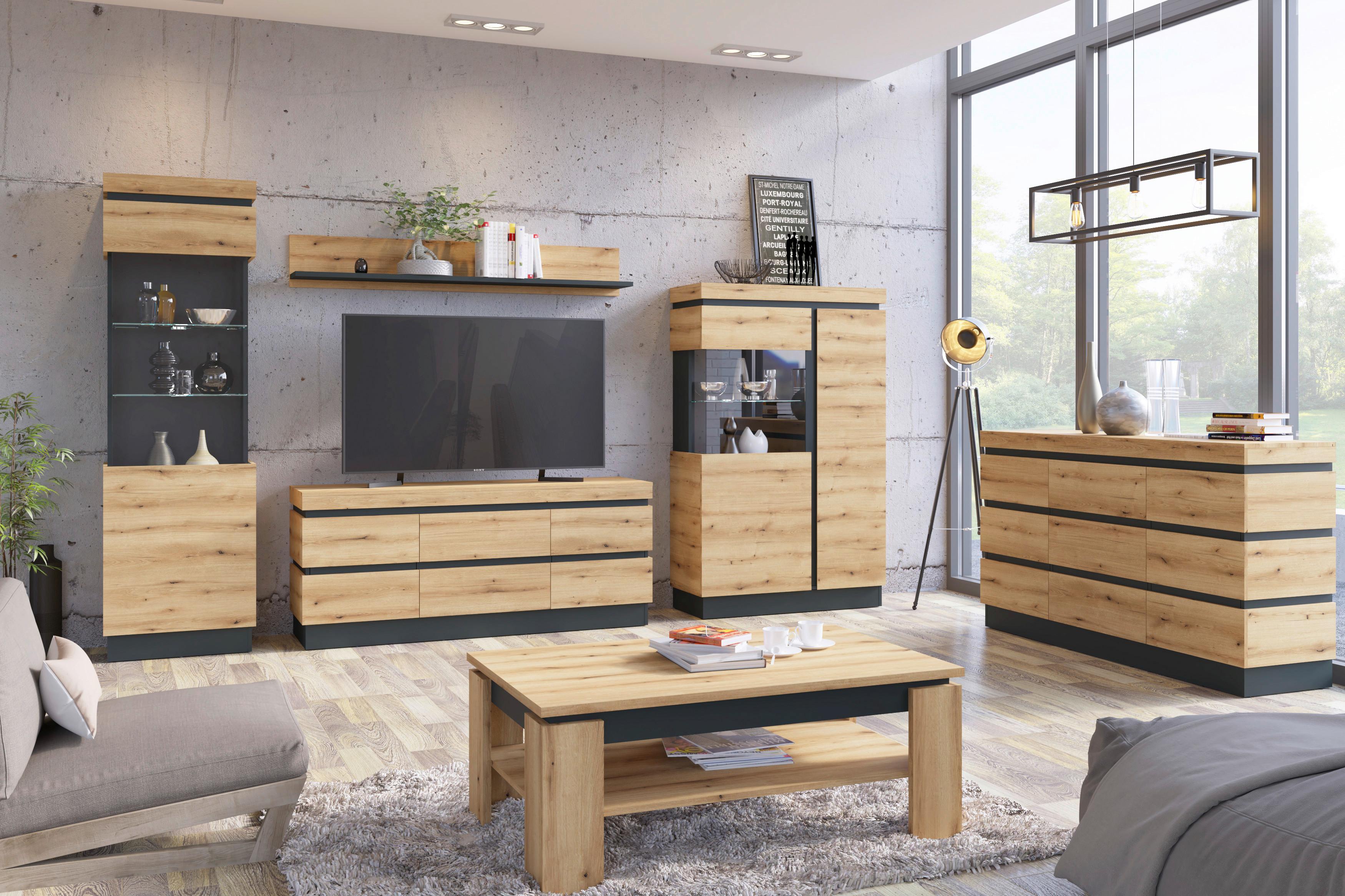 TV-Element Corte - Eichefarben/Grau, Trend, Holzwerkstoff (160,8/68/45cm)