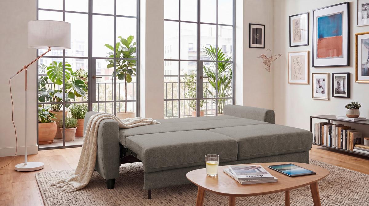 Schlafsofa Rio Greige B: 192cm - Greige/Schwarz, MODERN, Textil (192/83/99cm) - MID.YOU