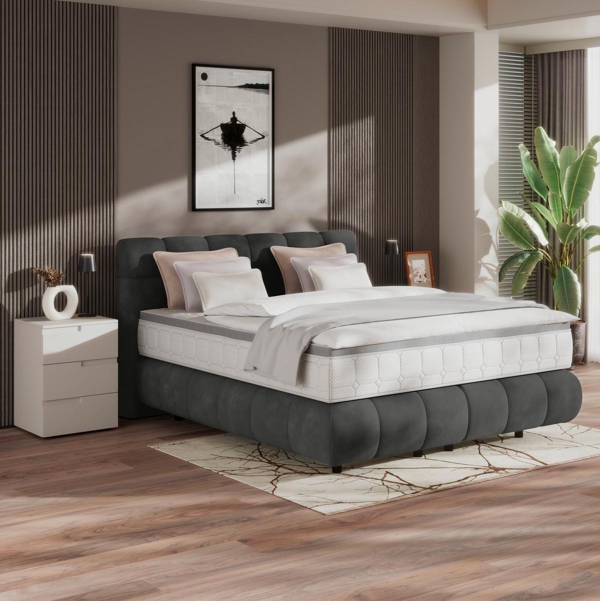 Boxspringbett Nobu Anthrazit, Lf: 180x200 Cm - Anthrazit/Schwarz, Trend, Holz/Textil (180/200cm)