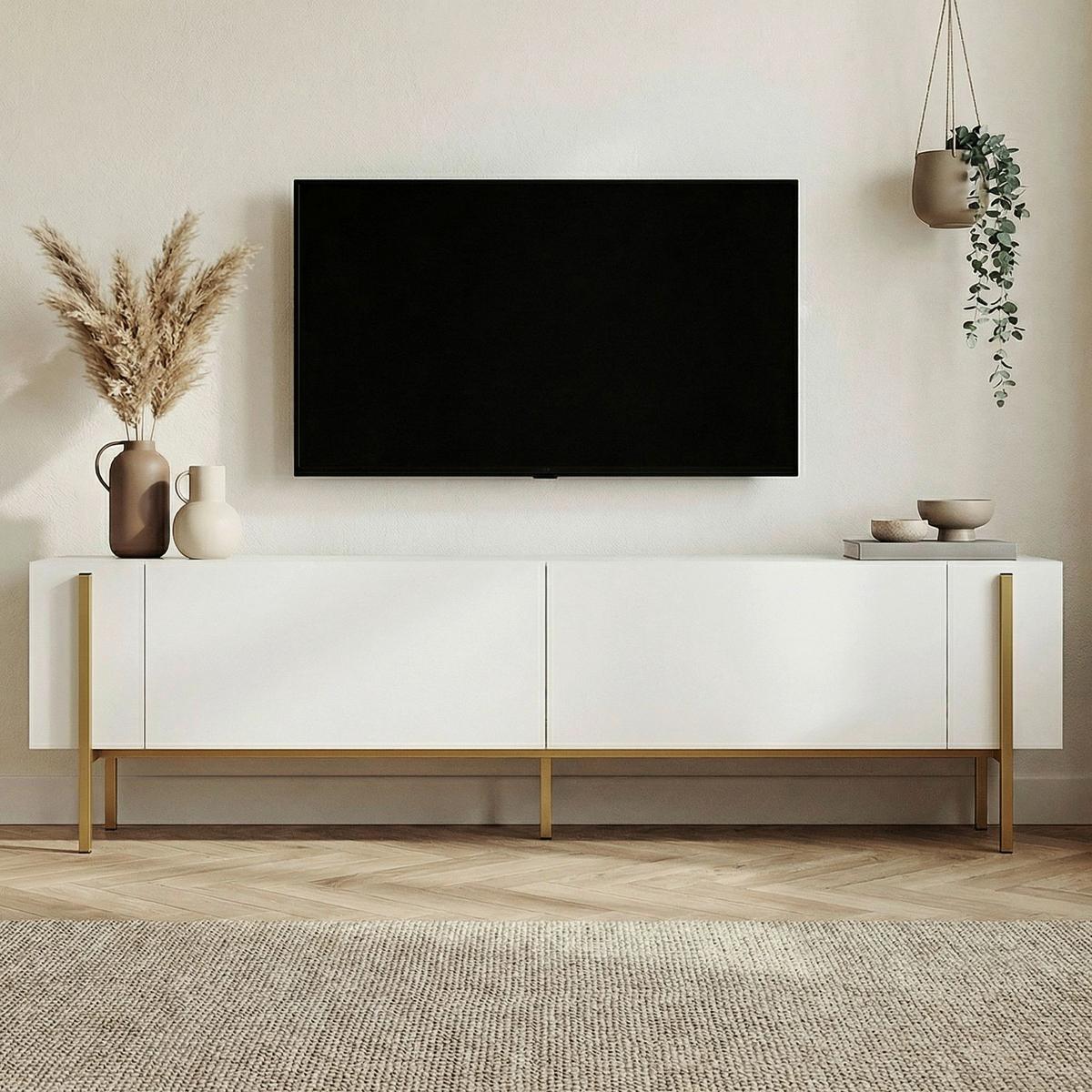 TV-ELEMENT Weiß/Gold B: 180cm - Goldfarben/Weiß, MODERN, Holzwerkstoff (180/45/30cm)
