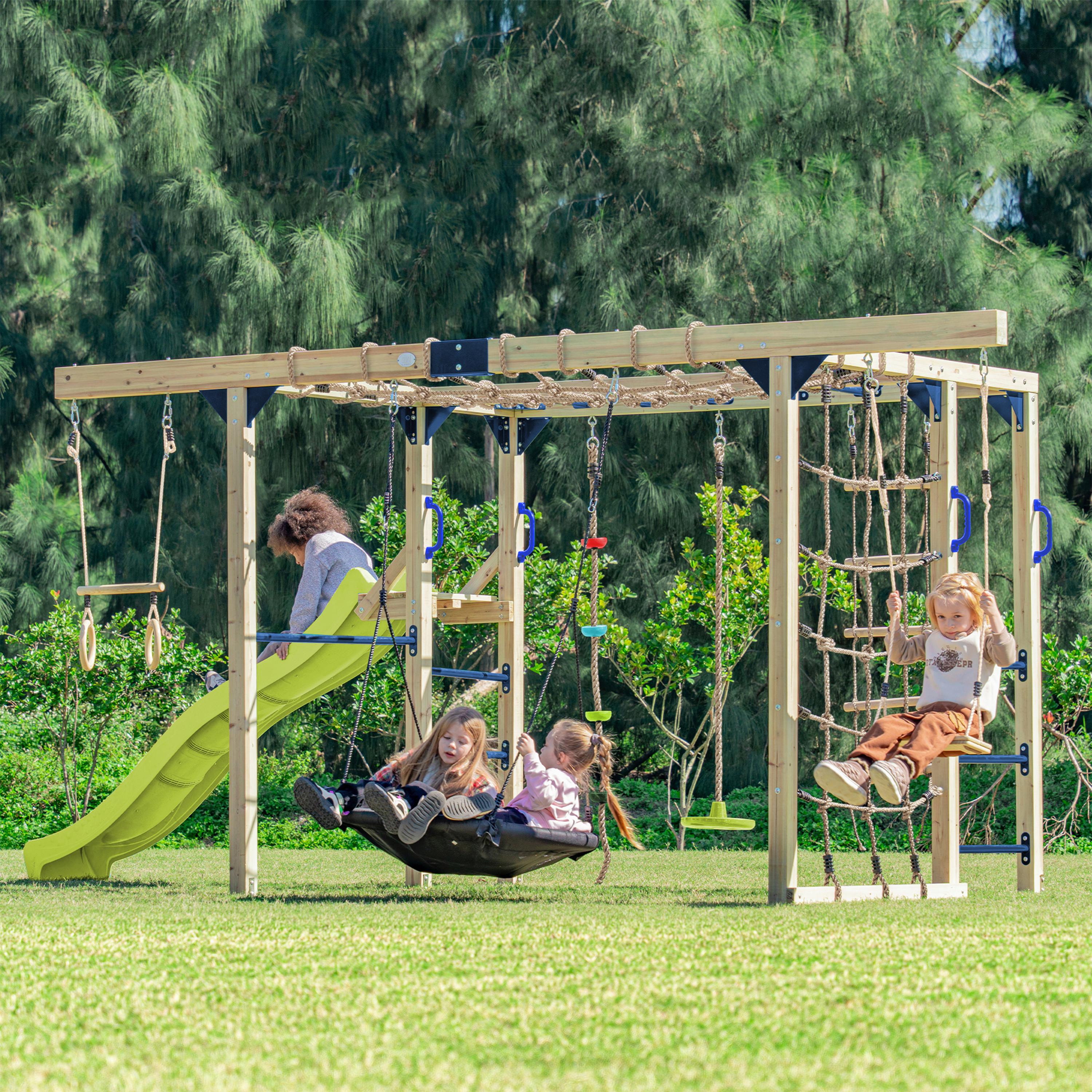 Klettergerüst Mit Rutsche Limegrün - Blau/Limette, Basics, Holz/Kunststoff (522,5/196/205cm) - Ambia Garden