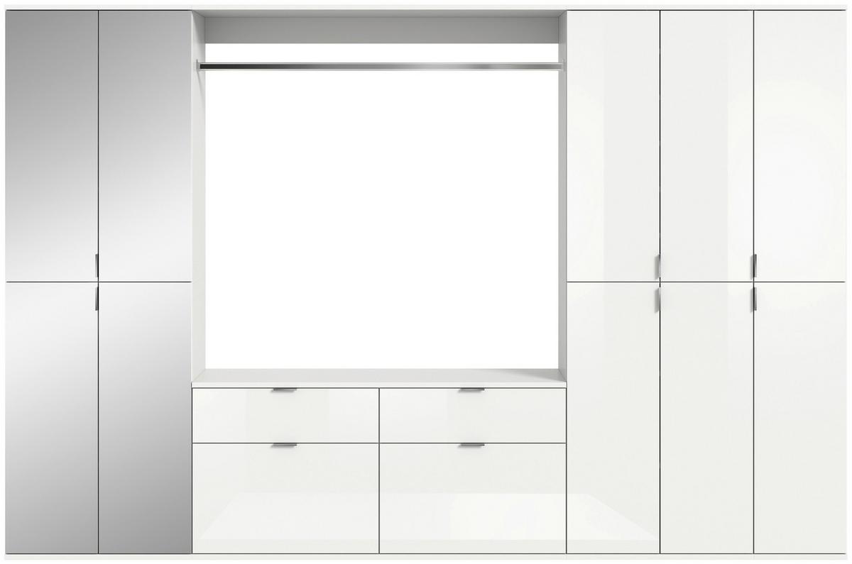 Garderobe Projekt X 4-teilig Weiß B: 273 Cm - Weiß Hochglanz, MODERN, Glas/Holzwerkstoff (273/193/34cm) - MID.YOU