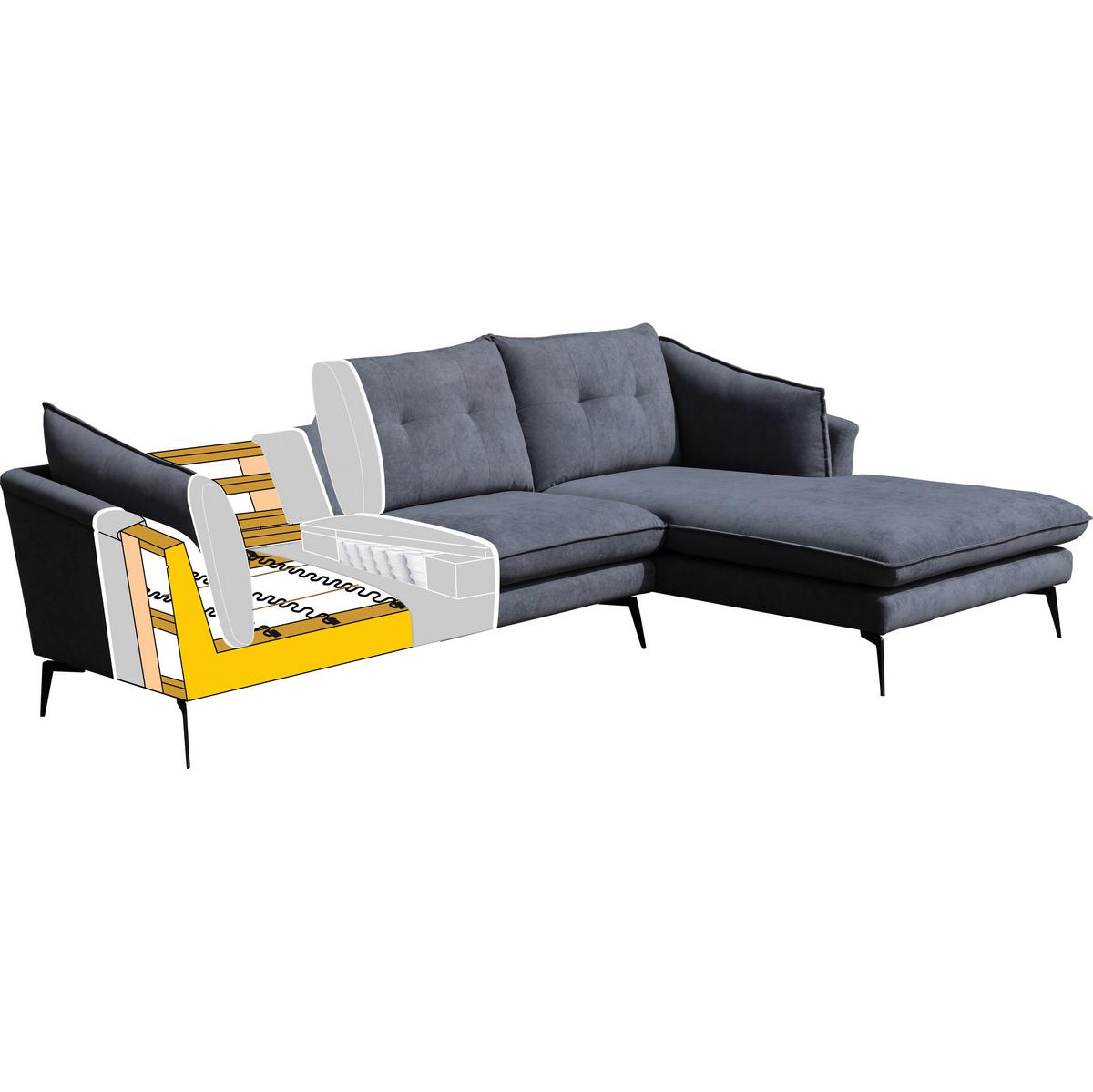 Sedací souprava SANDRO šedá - šedá/černá, Moderní, kov/dřevo (258/86/160cm) - Bessagi Home