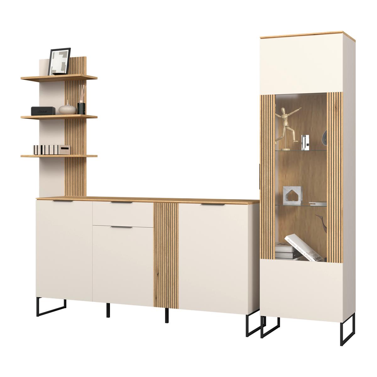 Stapelprogramm King Eichefarben/Kaschmir B:280,2cm - Kaschmir/Eichefarben, MODERN, Glas/Holzwerkstoff (280,2/200/40cm)