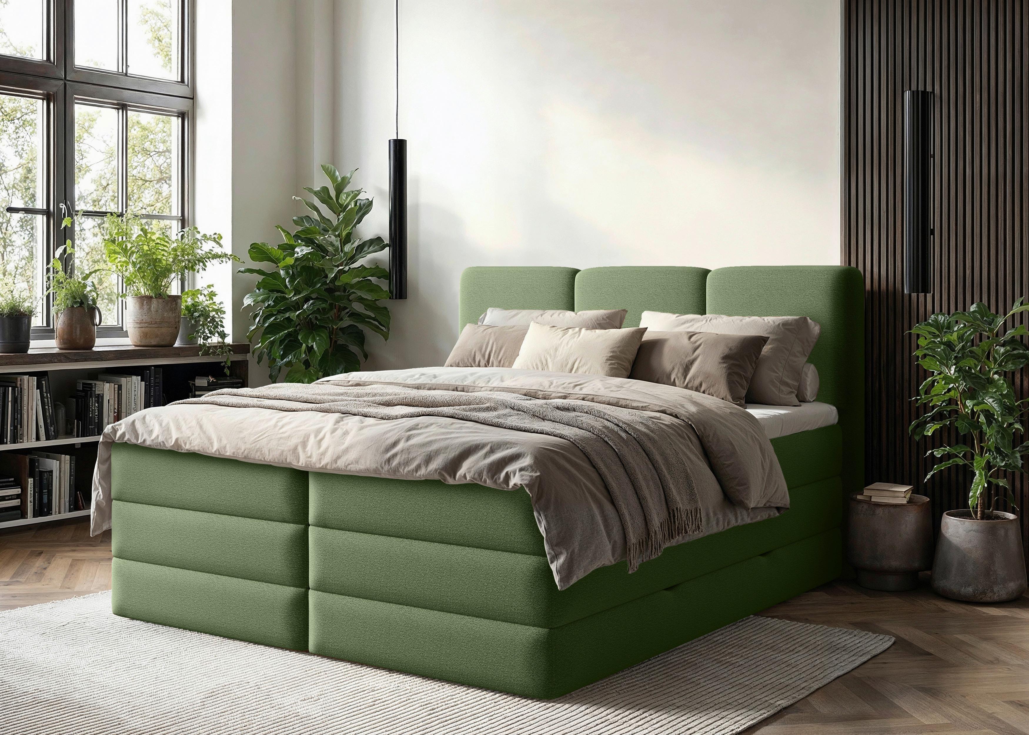 Boxspringbett mit Topper & Bettkasten 180x200 Castel - Schwarz/Grün, MODERN, Holz/Holzwerkstoff (180/200cm) - MID.YOU