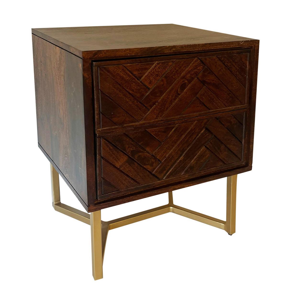 Nachttisch Dunkelbraun B: 45 cm - Dunkelbraun/Goldfarben, Natur, Holz/Metall (45/40/57cm) - Livetastic