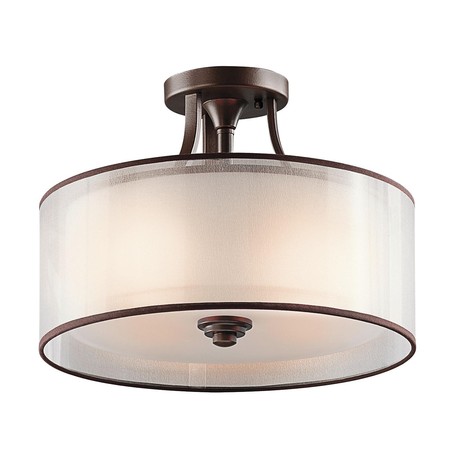 DECKENLEUCHTE KL-LACEY-SF-MB - Dunkelbraun/Bronzefarben, Natur, Glas/Textil (38.1/27.8cm) - Elstead Lighting