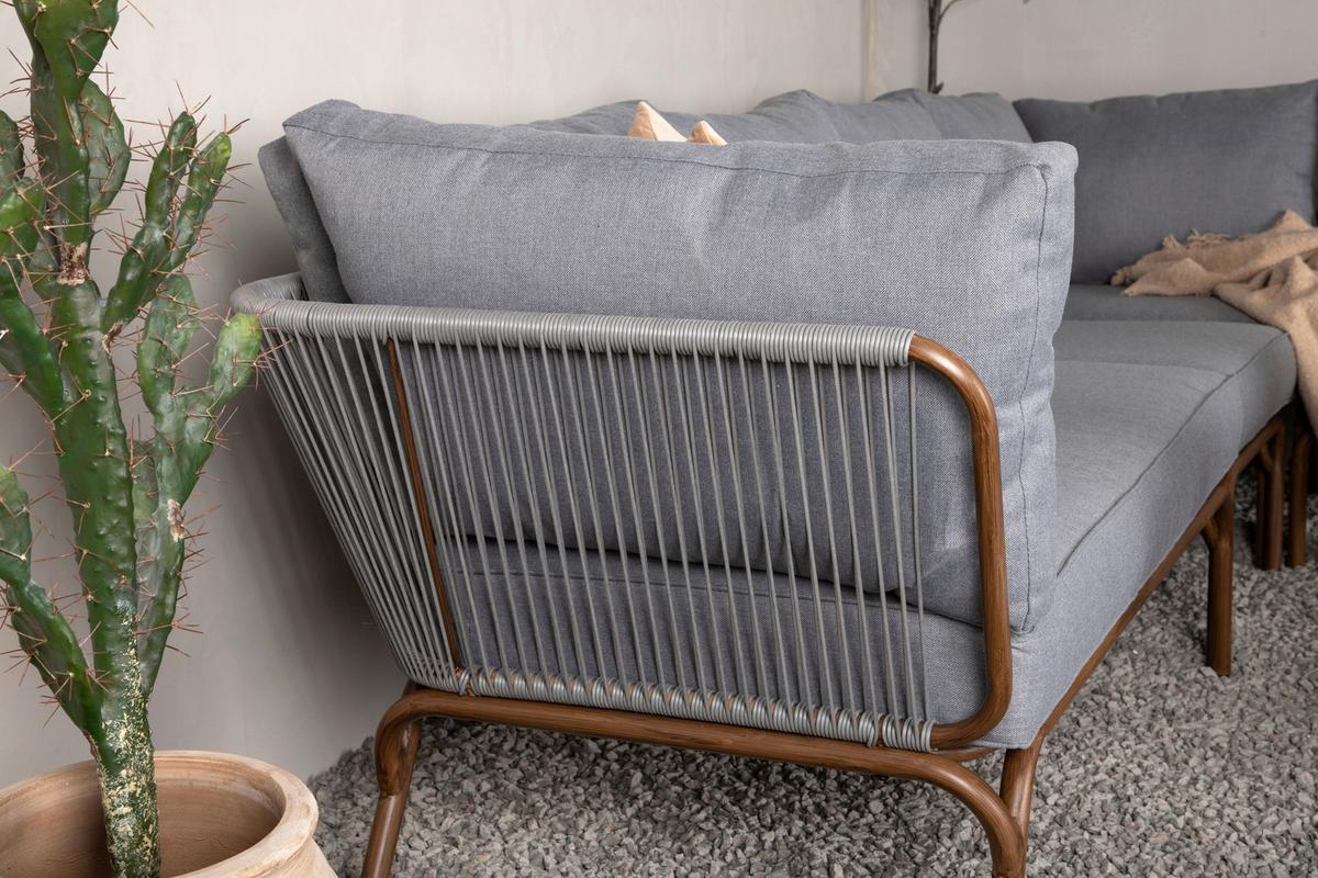 Loungegarnitur 4-Tlg Roxo Metall/Textil mit Kissen - Braun/Grau, KONVENTIONELL, Textil/Metall - Gardenson