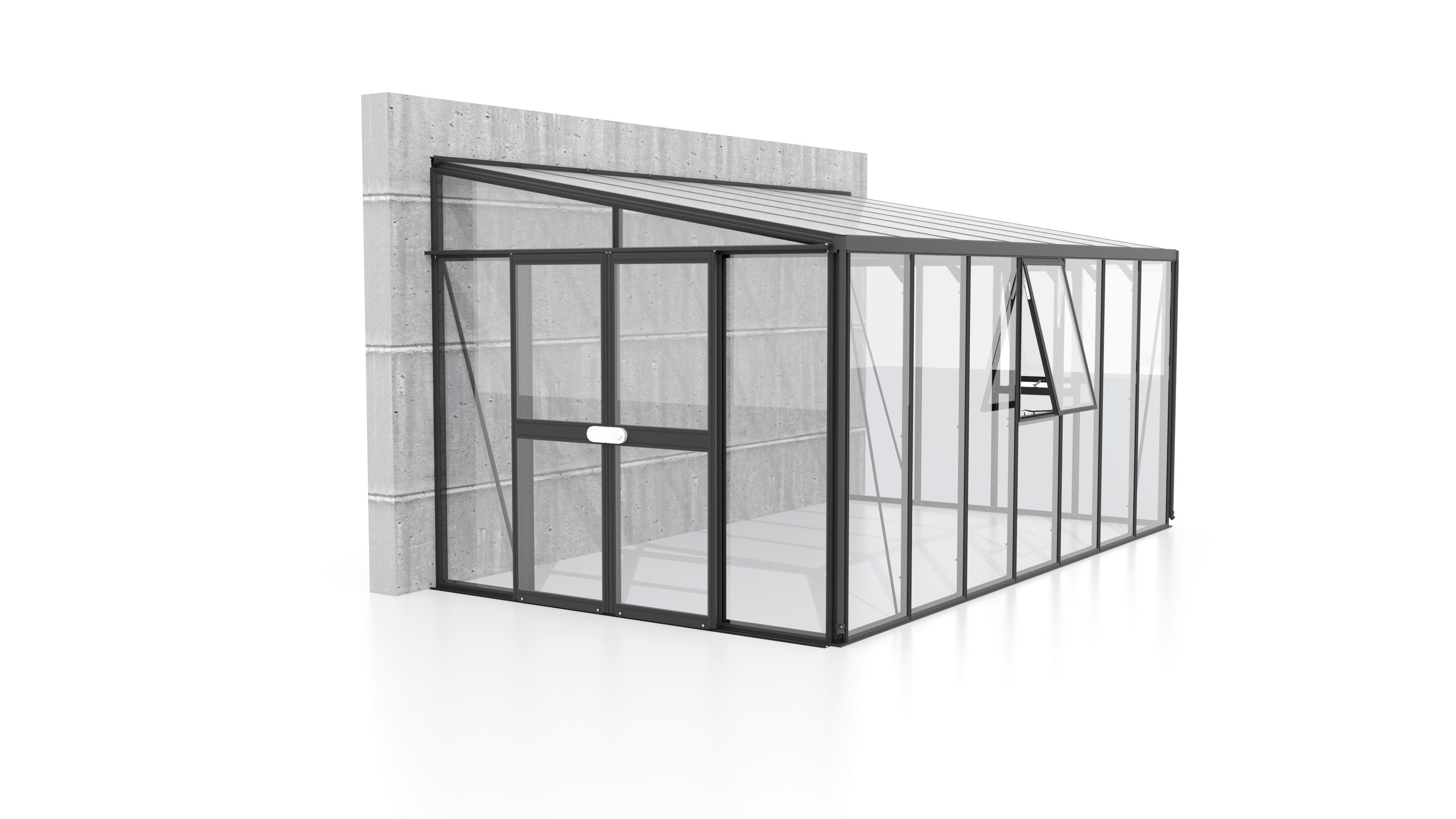 Anlehn-Gewächshausbausatz 11900 11,9 m2 - Schwarz, Basics, Glas/Kunststoff (265,9/238,8/460,1cm)