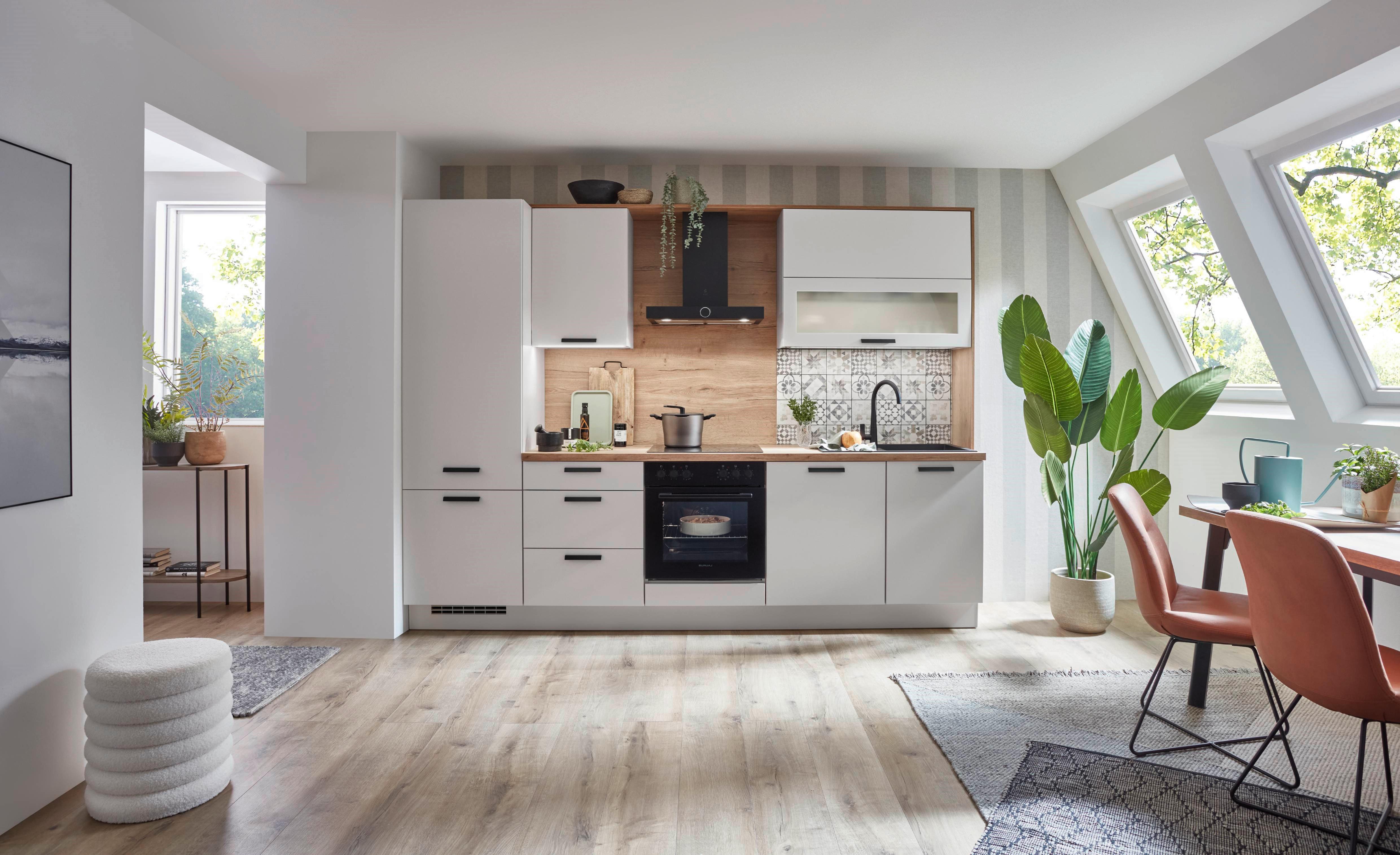 Küchenblock Sofia - Eichefarben/Magnolie, Design, Holzwerkstoff (293cm) - Vertico