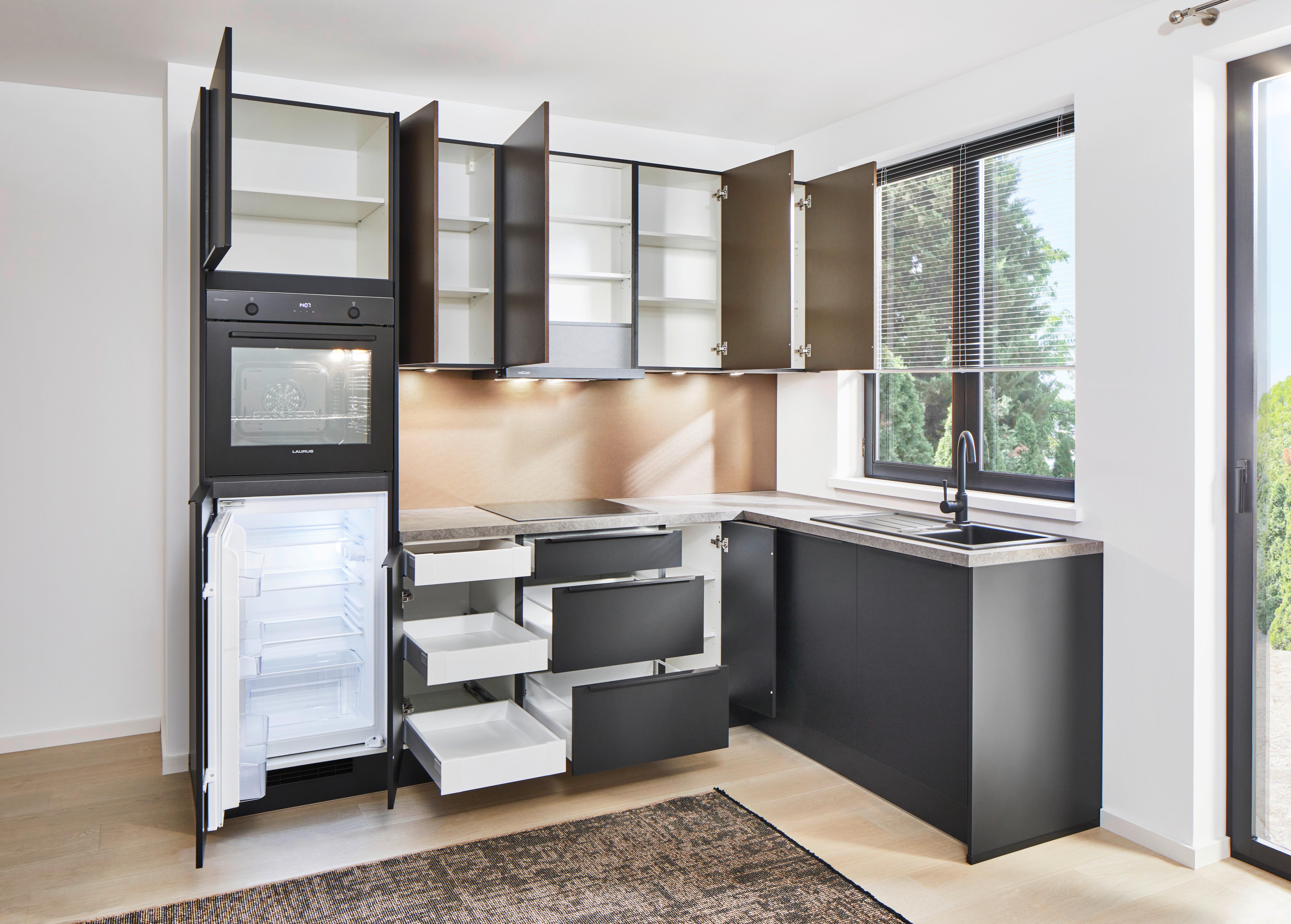 Eckküche Pn210/205 - Taupe/Schwarz, Basics, Holzwerkstoff (264/178cm) - Pino