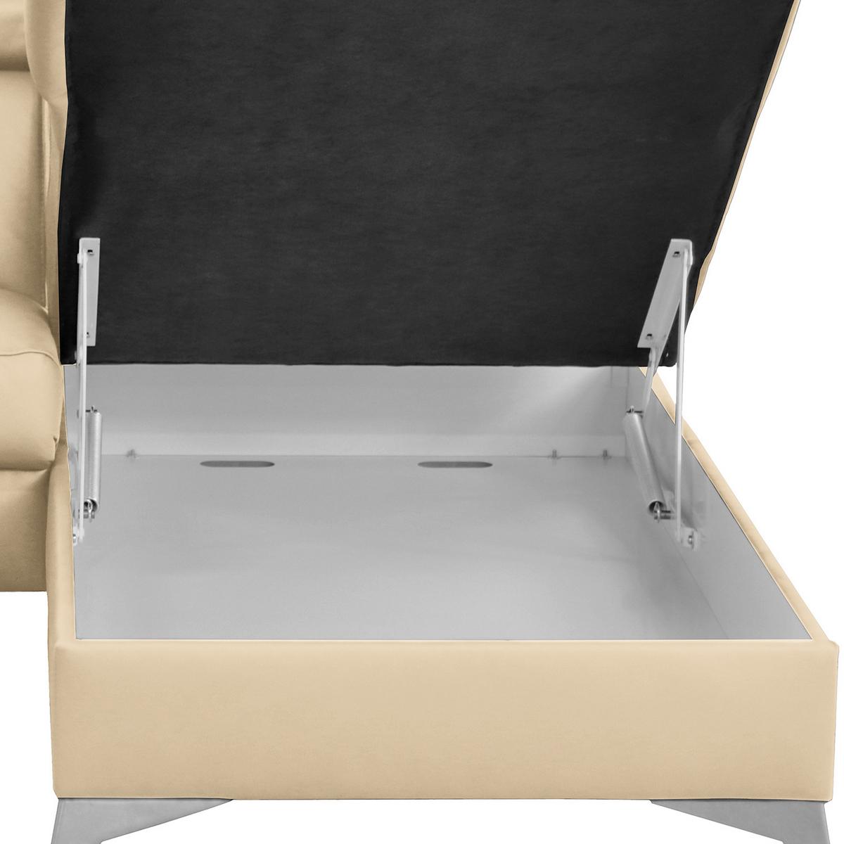 Ecksofa Lince Beige S: 257x197 Cm - Chromfarben/Beige, Design, Leder/Textil (257/197cm) - Livetastic