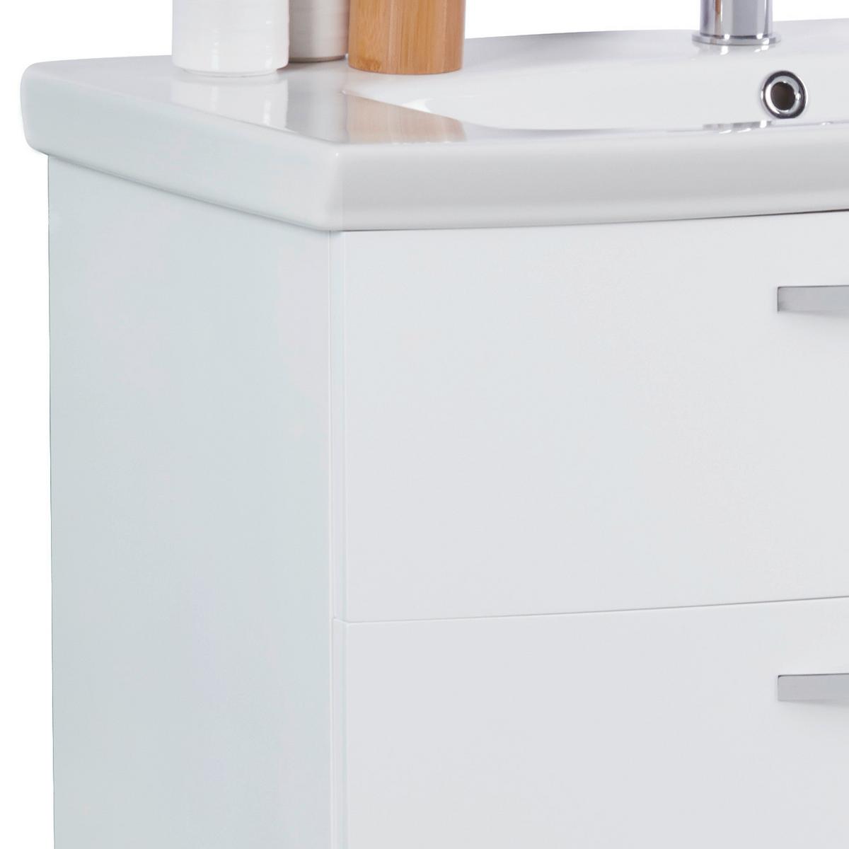 Waschbecken mit Unterschrank Soft-Close Inn, B: 90 cm Weiß - Weiß, MODERN, Keramik/Holzwerkstoff (90/50/51cm)