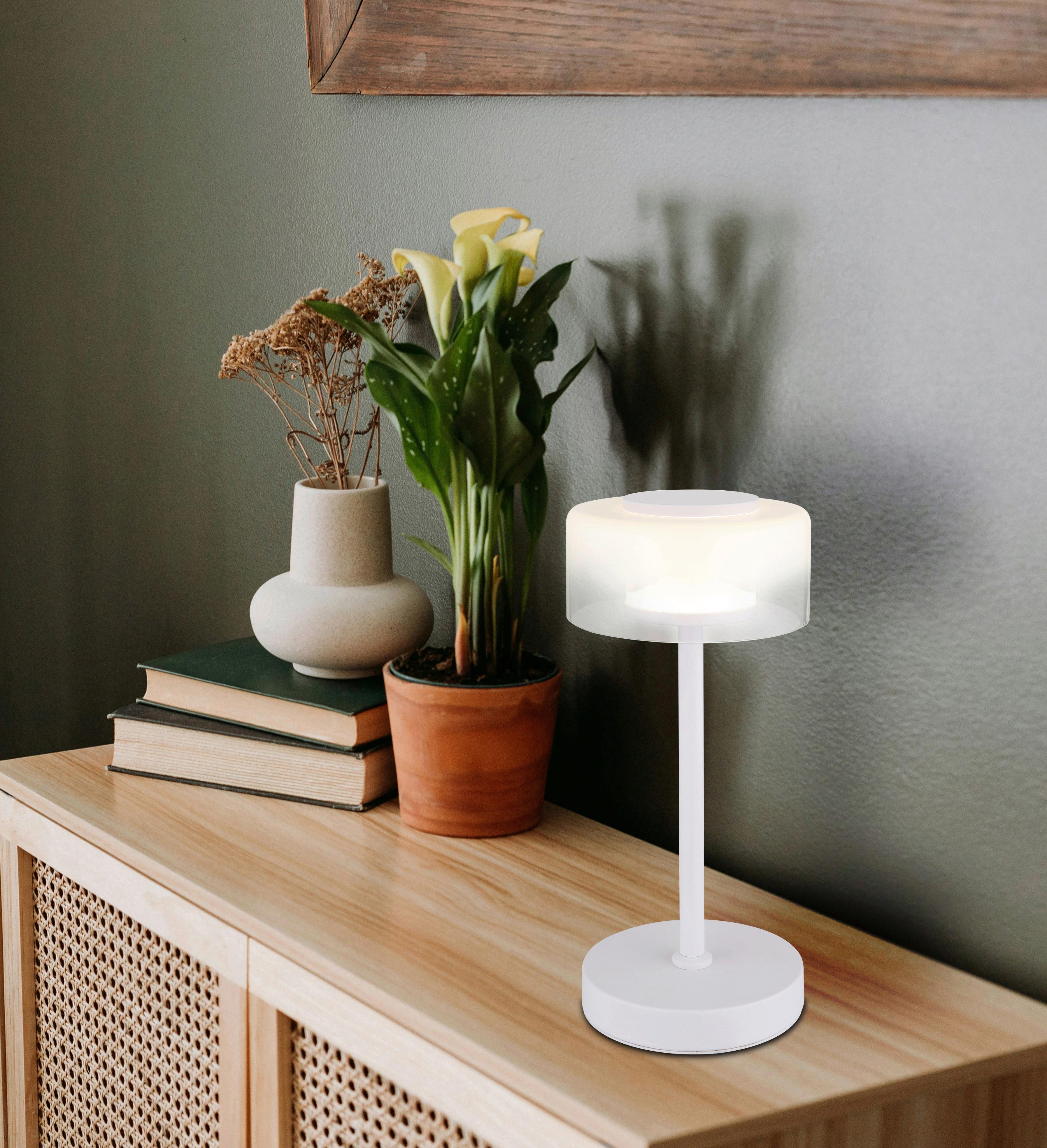 LED-Tischleuchte Belinda Klar Opal D: 15 cm - Klar/Opal, Design, Glas/Kunststoff (15/32,5cm) - Globo