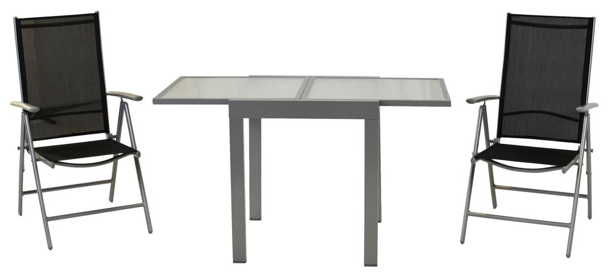 Gartenmöbel Set 3-Tlg Amalfi aus Metall/Textil - Silberfarben/Schwarz, MODERN, Textil/Metall - Gardenson