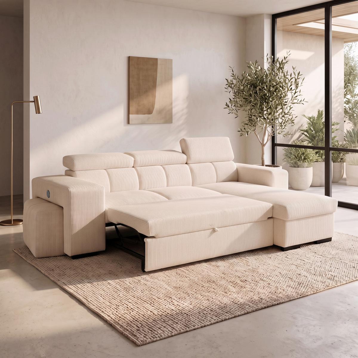 Ecksofa Sirius M creme, 251x165cm - Creme, KONVENTIONELL, Holz/Holzwerkstoff (251/165cm)
