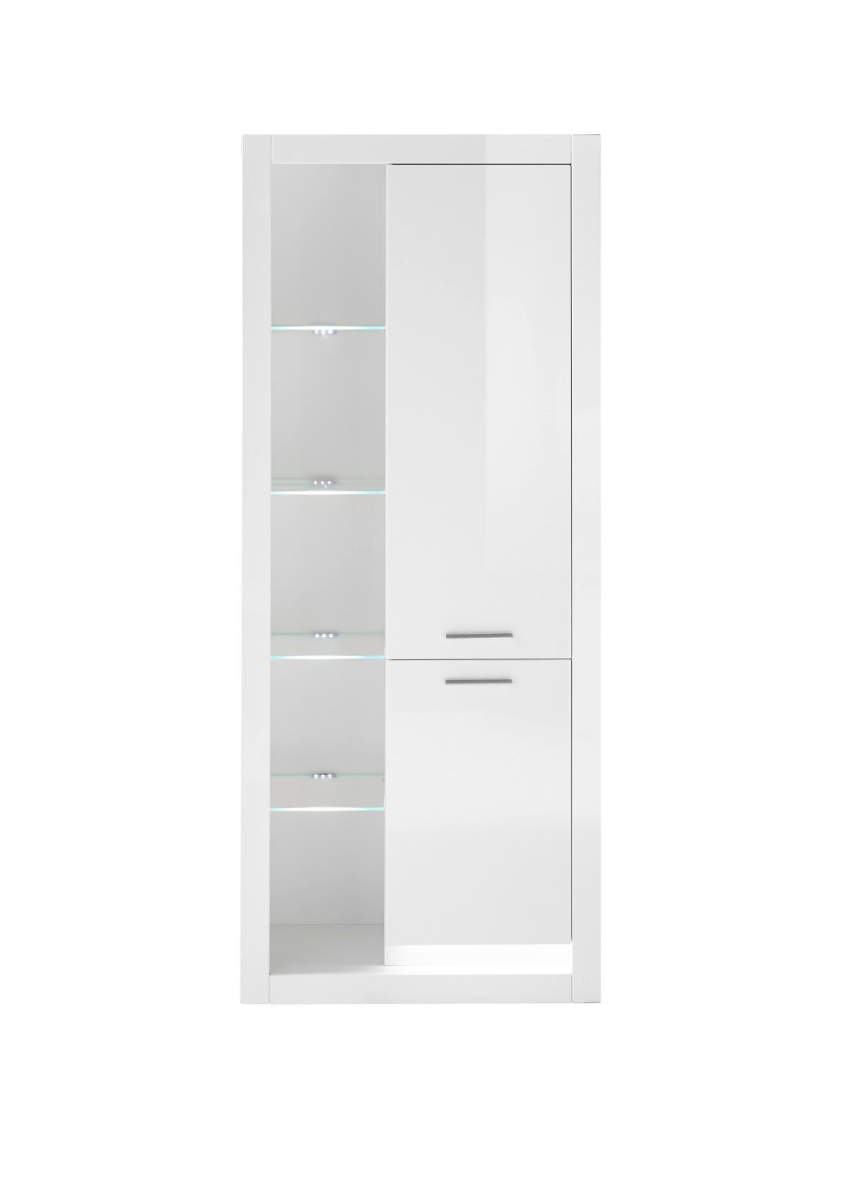 Vitrine Meran Weiß B: 80 cm - Weiß Hochglanz/Weiß, Design, Glas/Holzwerkstoff (80/195/37cm) - MID.YOU