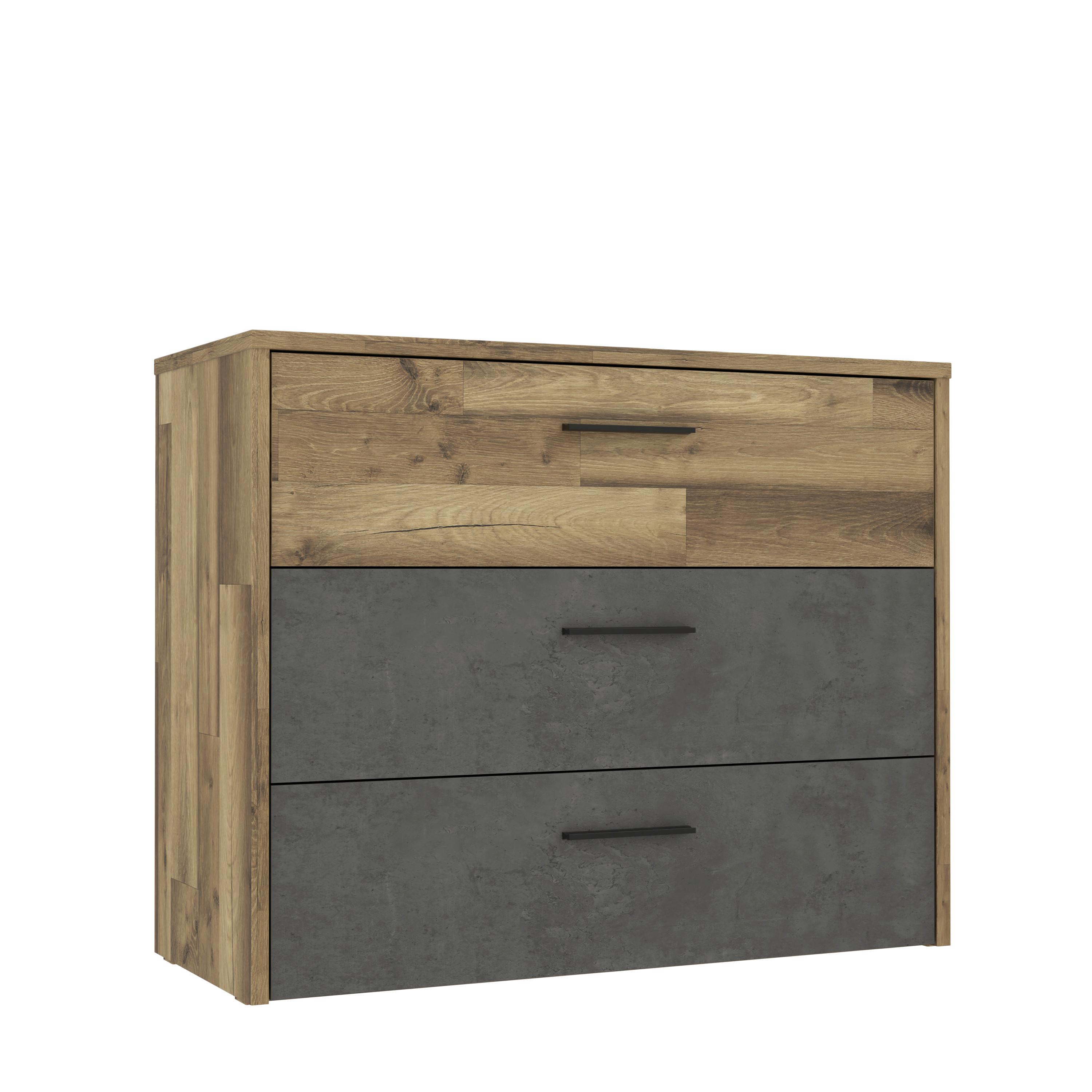 Kommode 100 cm Ricciano, Eiche Dekor/ Dunkelgrau - Eichefarben/Dunkelgrau, MODERN, Holzwerkstoff/Kunststoff (100/80/41,5cm) - MID.YOU