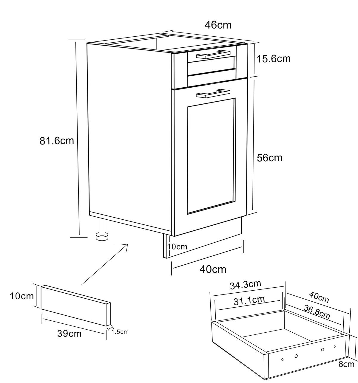 Küchenunterschrank Colura - Weiß, Trend, Holzwerkstoff/Kunststoff (40/82/46cm) - MID.YOU