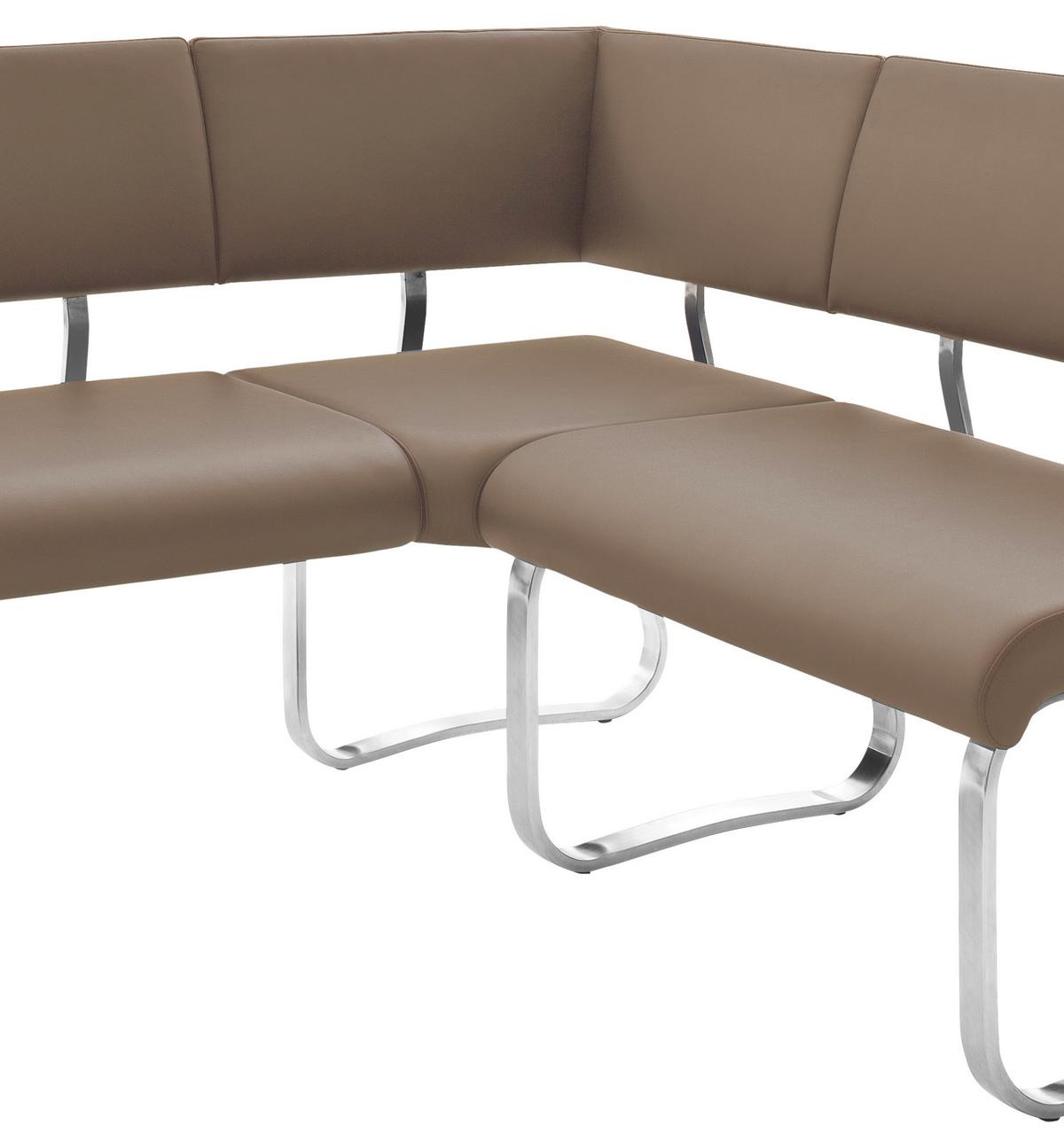 Eckbank Cappuccino Lederlook Arco 200x150 cm - Edelstahlfarben/Cappuccino, Design, Textil/Metall (200/150cm) - Livetastic