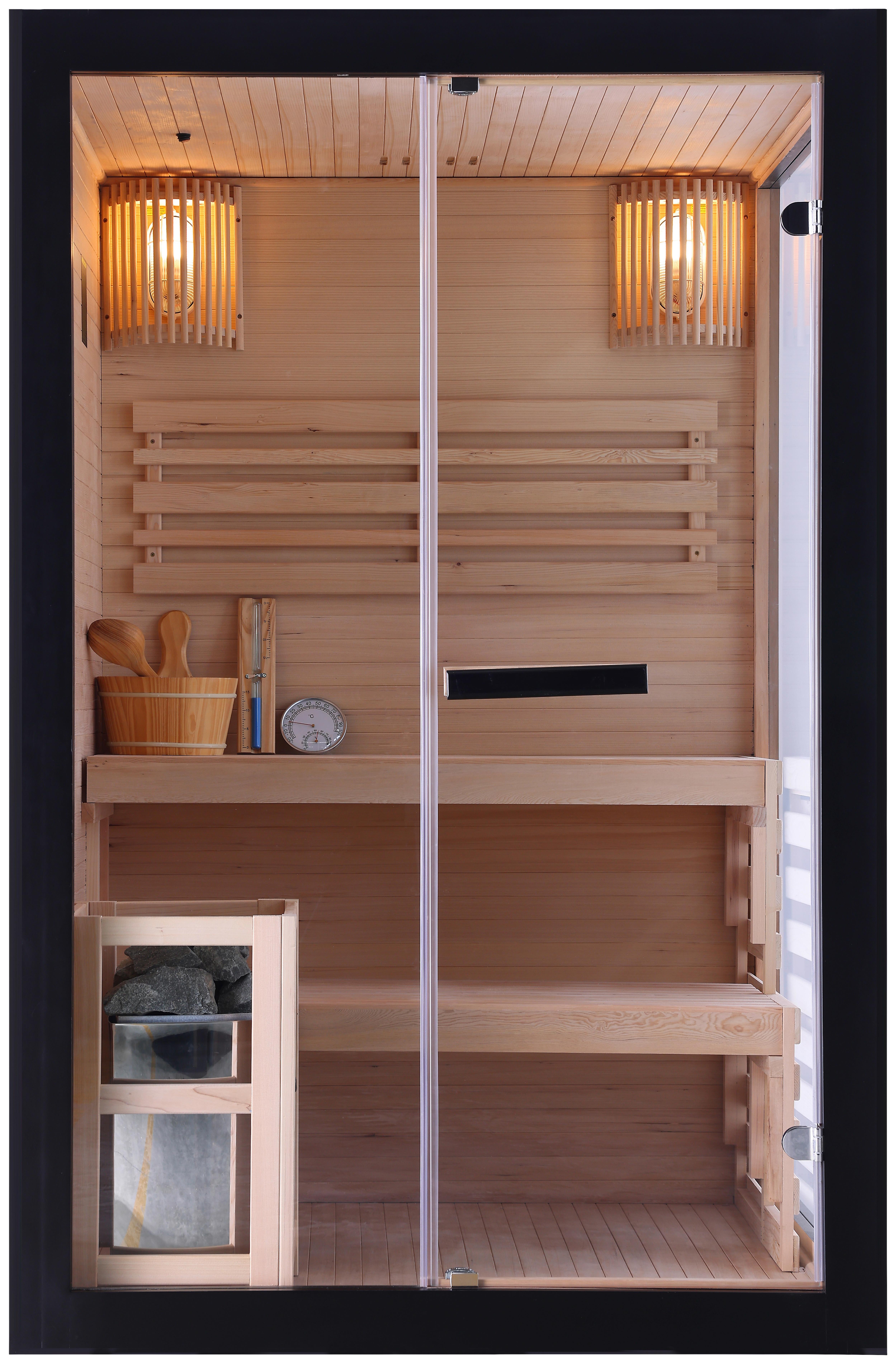 Finnische Panoramasauna BHT: 130x200x120 cm - Schwarz, Basics, Glas/Holz (130/200/120cm) - Sanotechnik