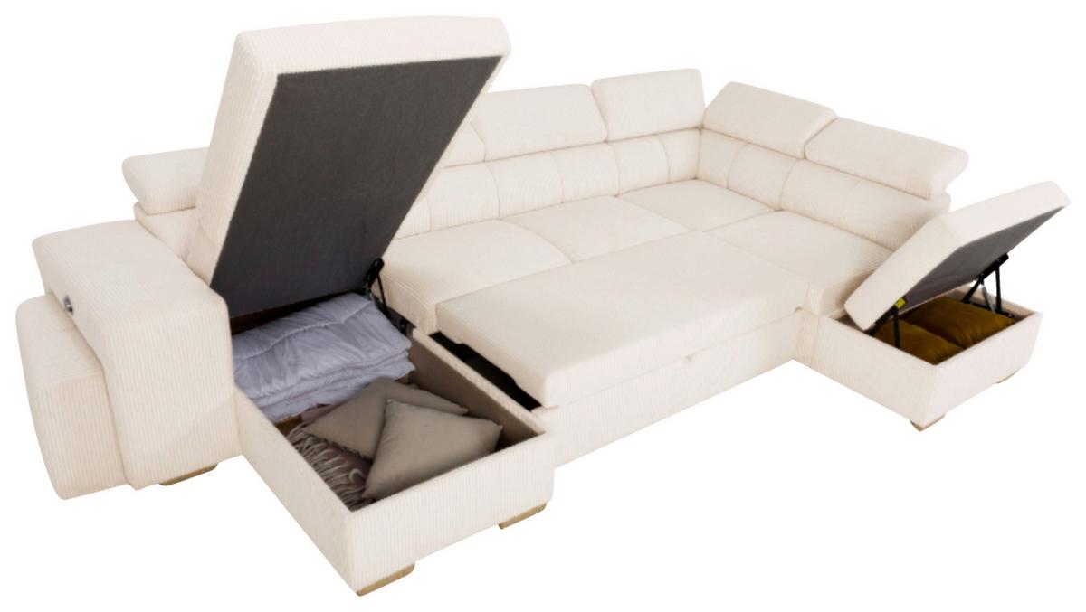 Schlafsofa mit Bettkasten Sirius XL, creme, 219x334cm - Eichefarben/Creme, KONVENTIONELL, Holz/Holzwerkstoff