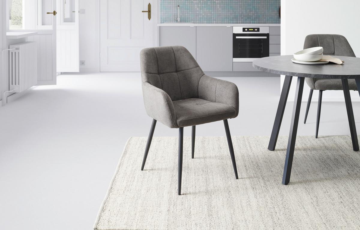 Armlehnstuhl Mira Webstoff Dunkelgrau, B: 58 cm - Dunkelgrau/Schwarz, KONVENTIONELL, Textil/Metall (58/88/63cm) - MID.YOU